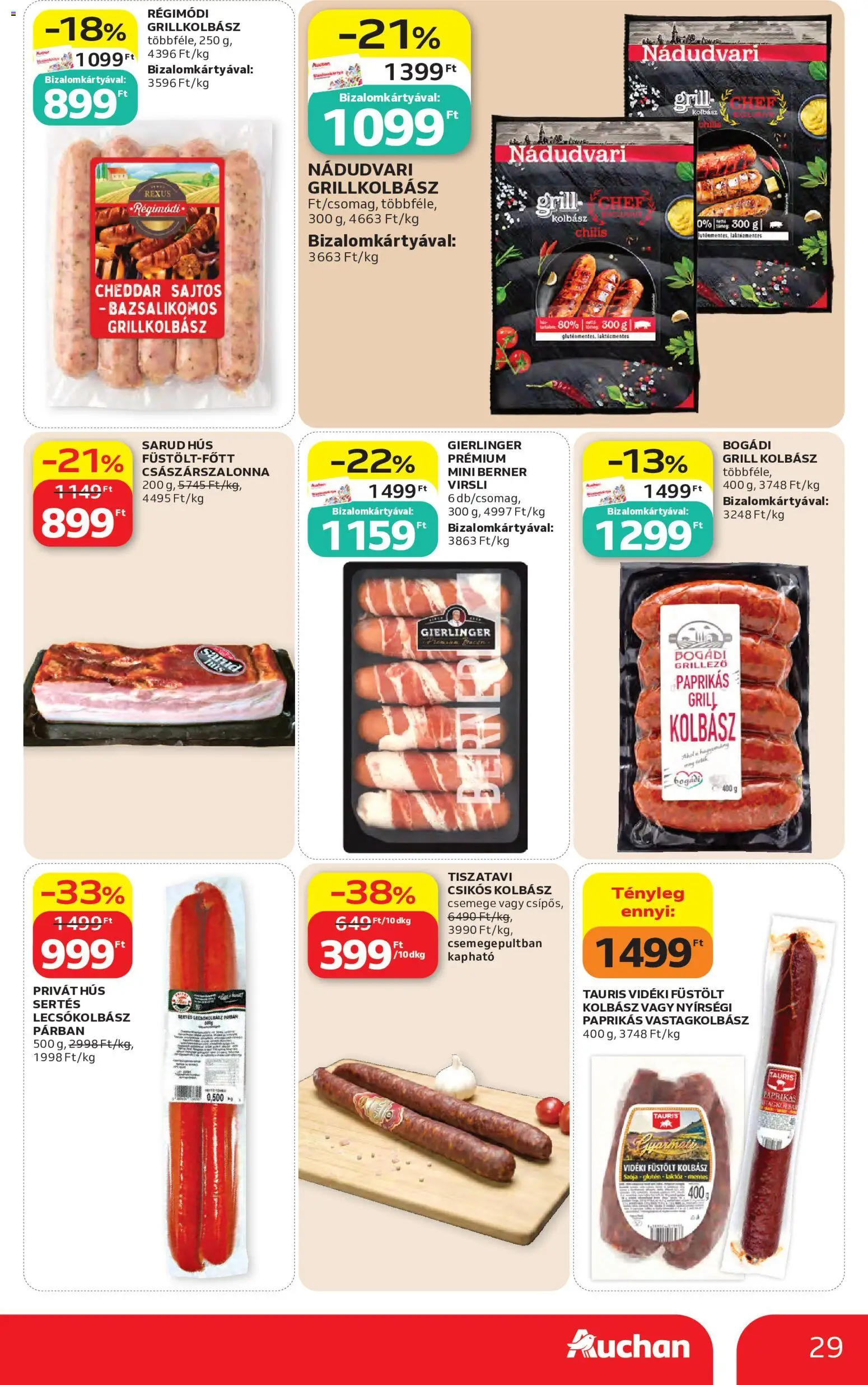 Auchan akciós ujság - amely érvényes a következő dátumtól: 07.05.2026 | Oldal: 29 | Termékek: Virsli, Grillkolbász, Grill, Lecsókolbász