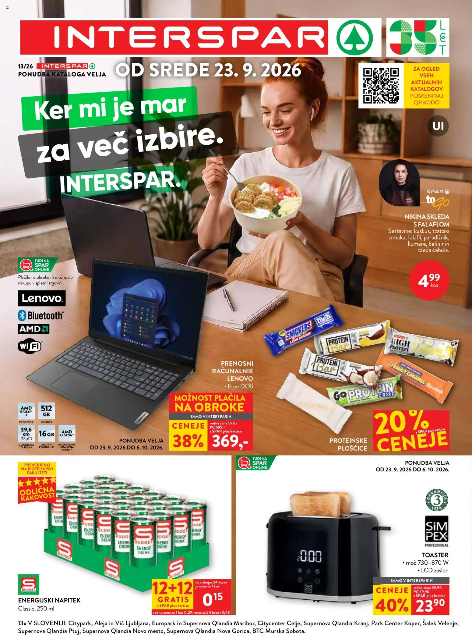 Novi Spar katalog ponudbe – veljaven od 23.09.2026 | Stran: 1 | Izdelki: Racunalnik, Toaster, Kos, Beli sir
