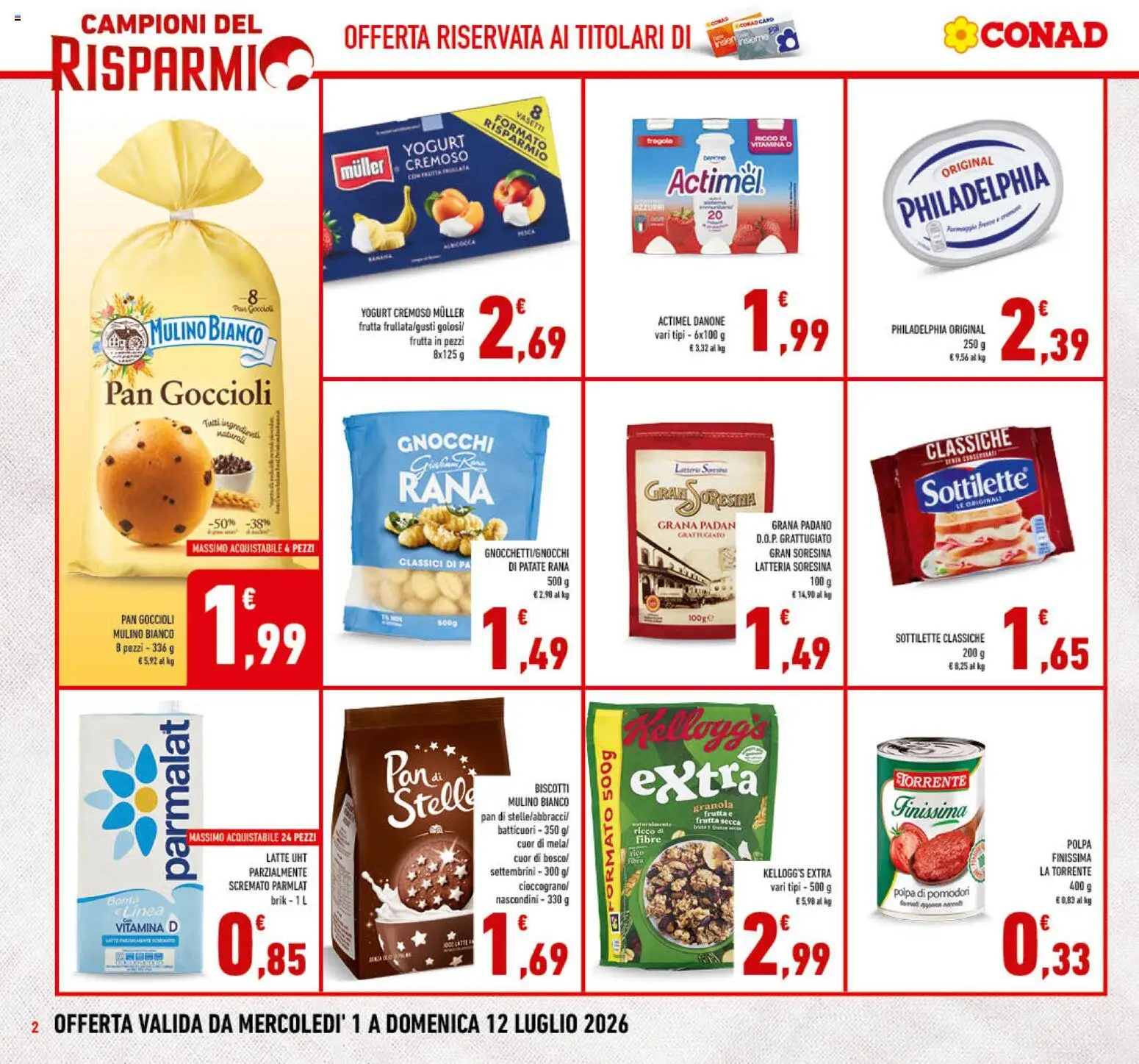 Volantino Conad del 01/07/2026 | Pagina: 2 | Prodotti: Yogurt, Biscotti, Patate, Gnocchi