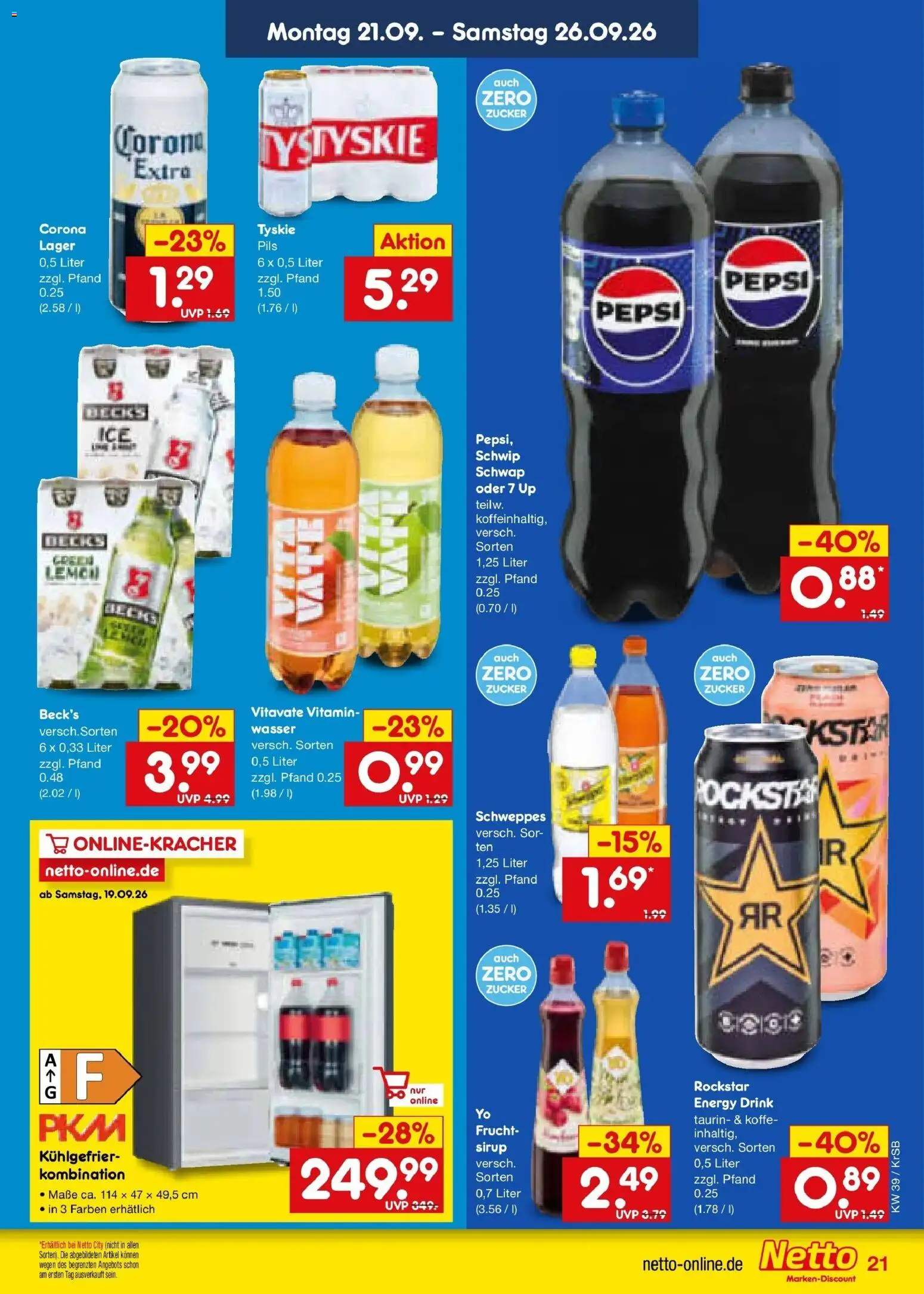 Netto Marken-Discount Prospekt Baesweiler – gültig ab 21.09.2026 | Seite: 29 | Produkte: Energy, Rockstar, Schwip schwap, Sirup