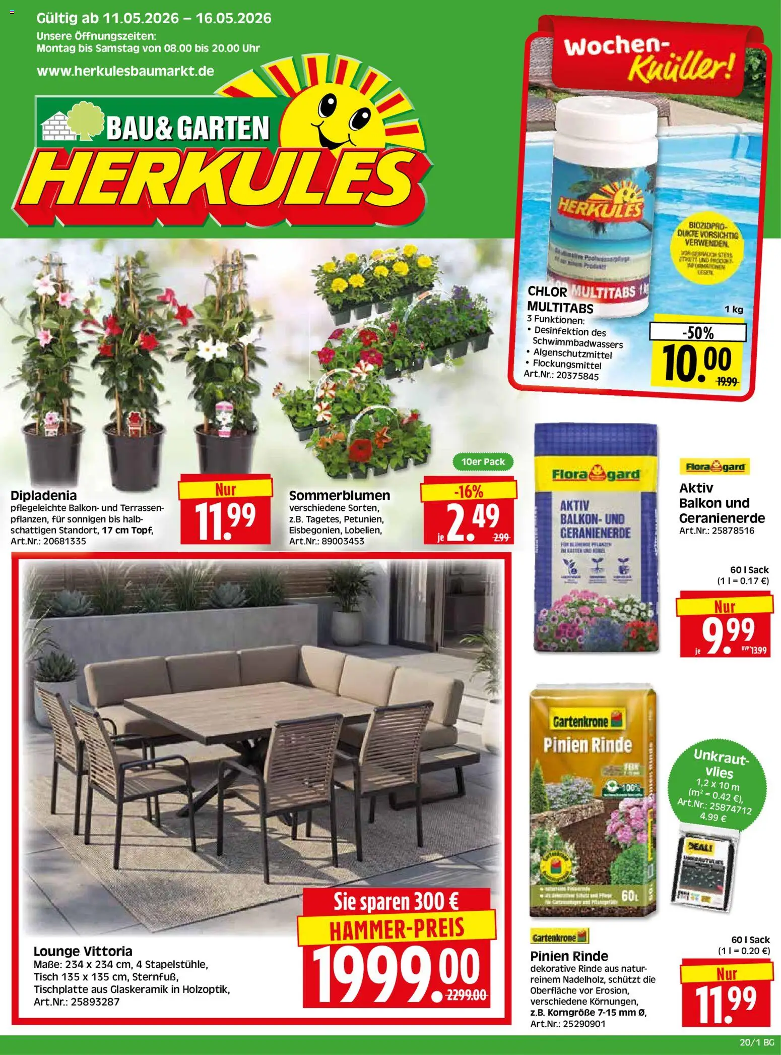 HERKULES Bau & Garten – gültig ab 11.05.2026 | Seite: 1 | Produkte: Tisch, Uhr