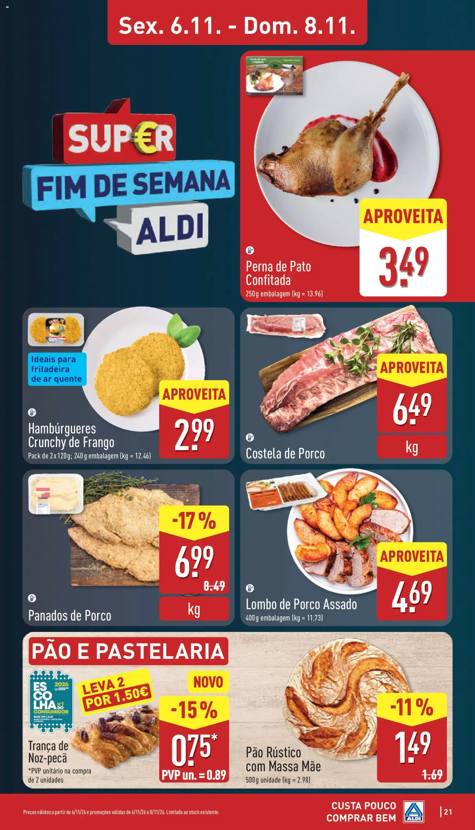 Aldi folheto │ válido de 02/11/2026 | Página: 21 | Produtos: Fritadeira, Frango, Pão rústico, Pão e pastelaria