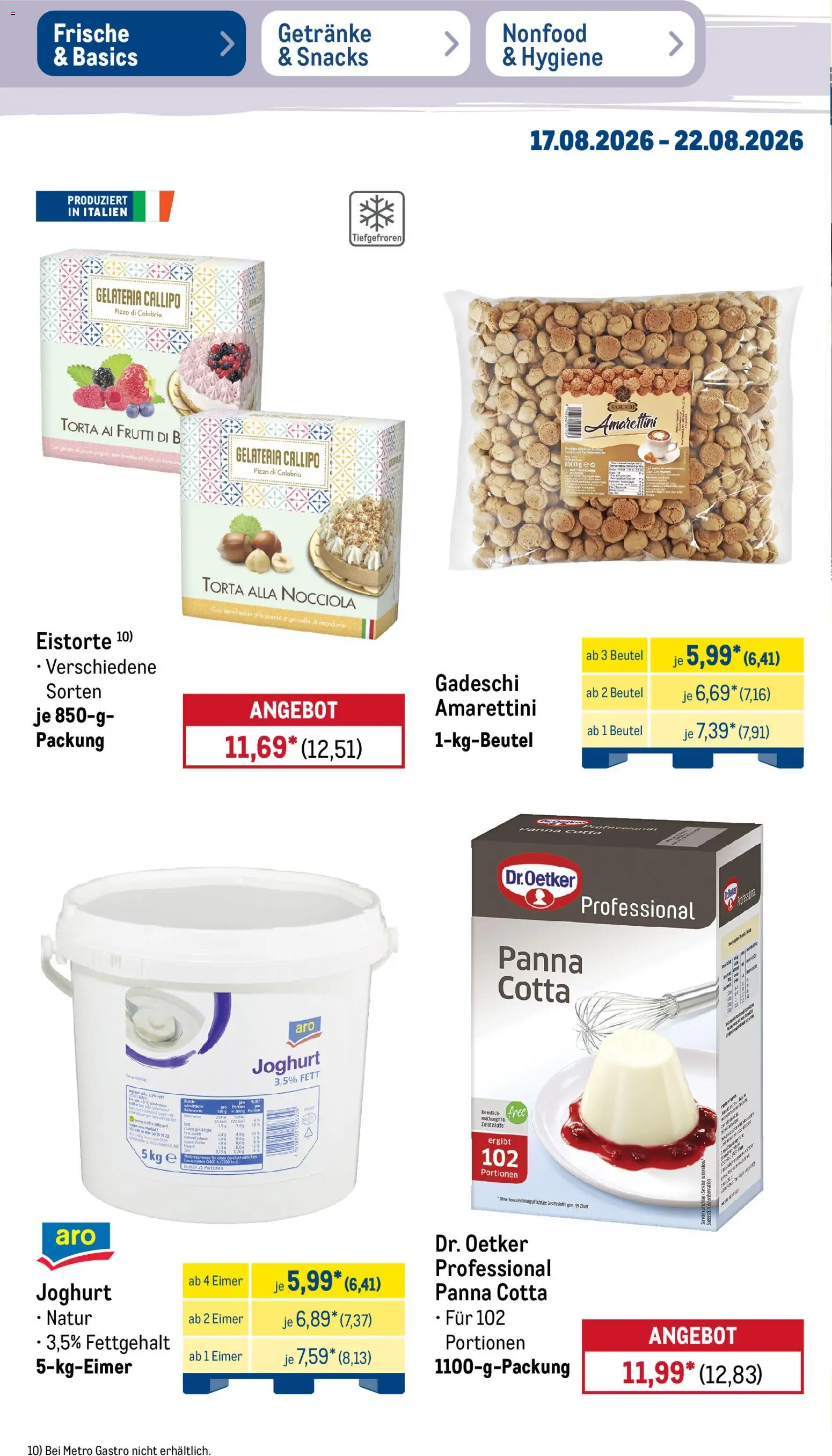 Metro Prospekt – gültig ab 17.08.2026 | Seite: 20 | Produkte: Eistorte, Joghurt, Pizza