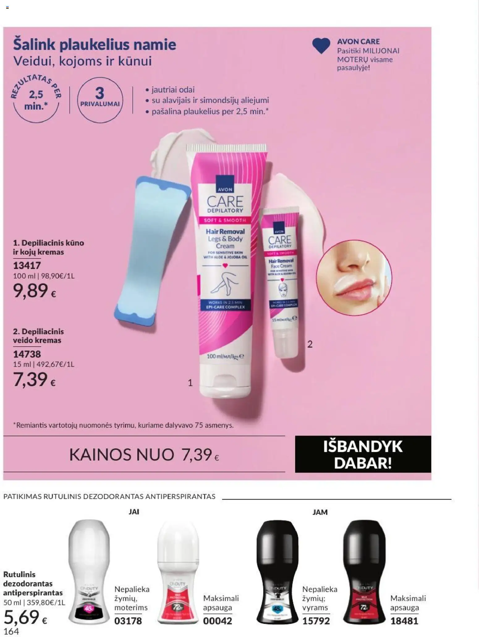 AVON akcijos nuo 2026.09.01 | Puslapis: 164 | Prekių: Rutulinis dezodorantas, Kremas, Dezodorantas, Antiperspirantas