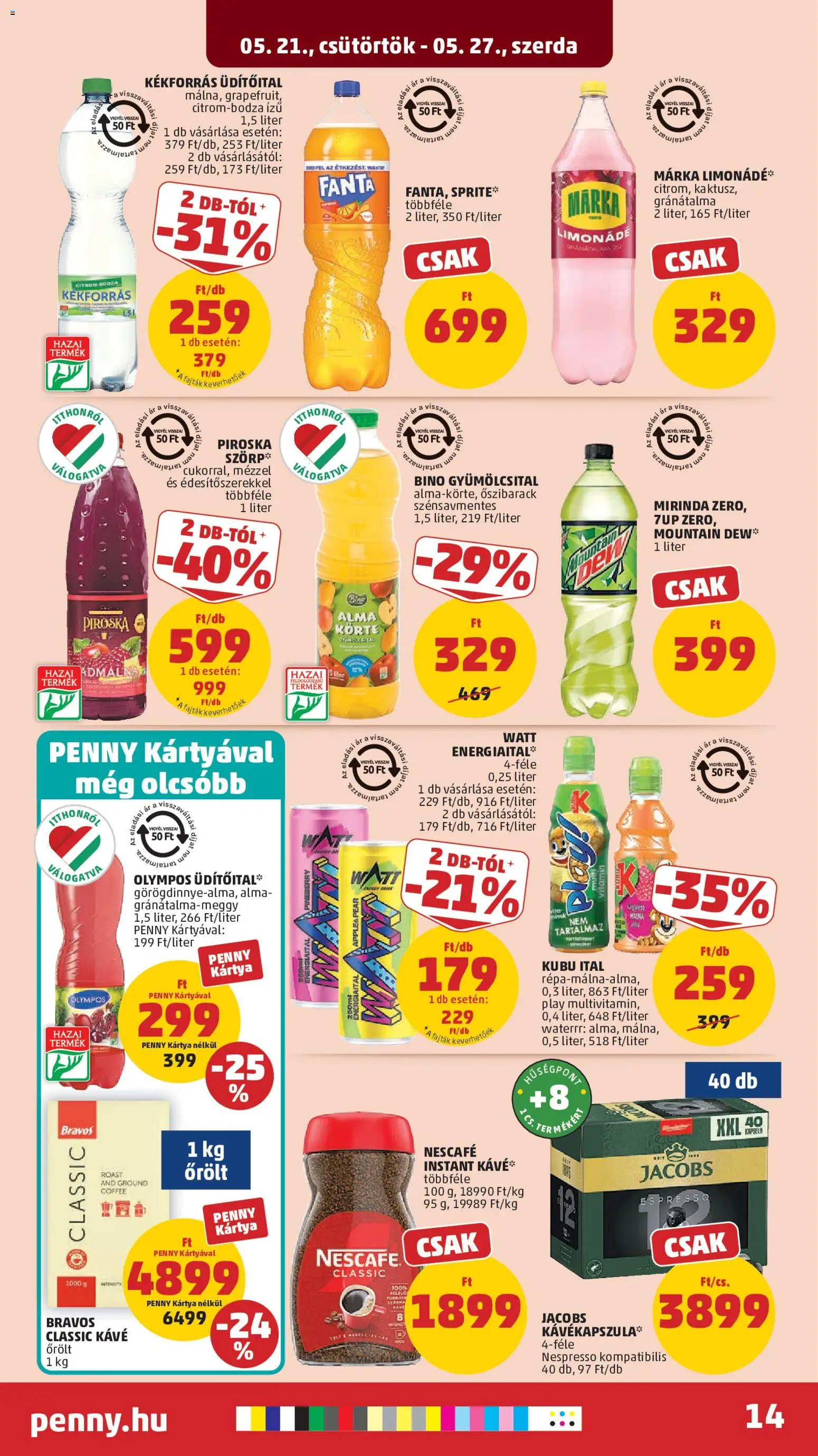PENNY akciós ujság - amely érvényes a következő dátumtól: 21.05.2026 | Oldal: 18 | Termékek: Körte, Málna, Gyümölcsital, Energiaital