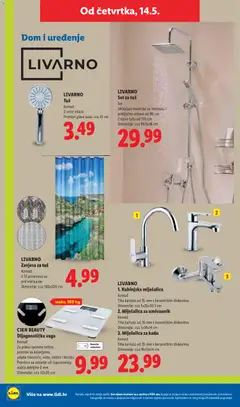 LIVARNO Tuš, Komad, 2 vrste mlaza, Promjer glave tuša: cca 10 cm - Pregled kataloga iz trgovine Lidl, vrijedi od 11.05.2026 | Stranica: 44 | Proizvodi: Umivaonik, Tuš, Zavjesa, Vaga