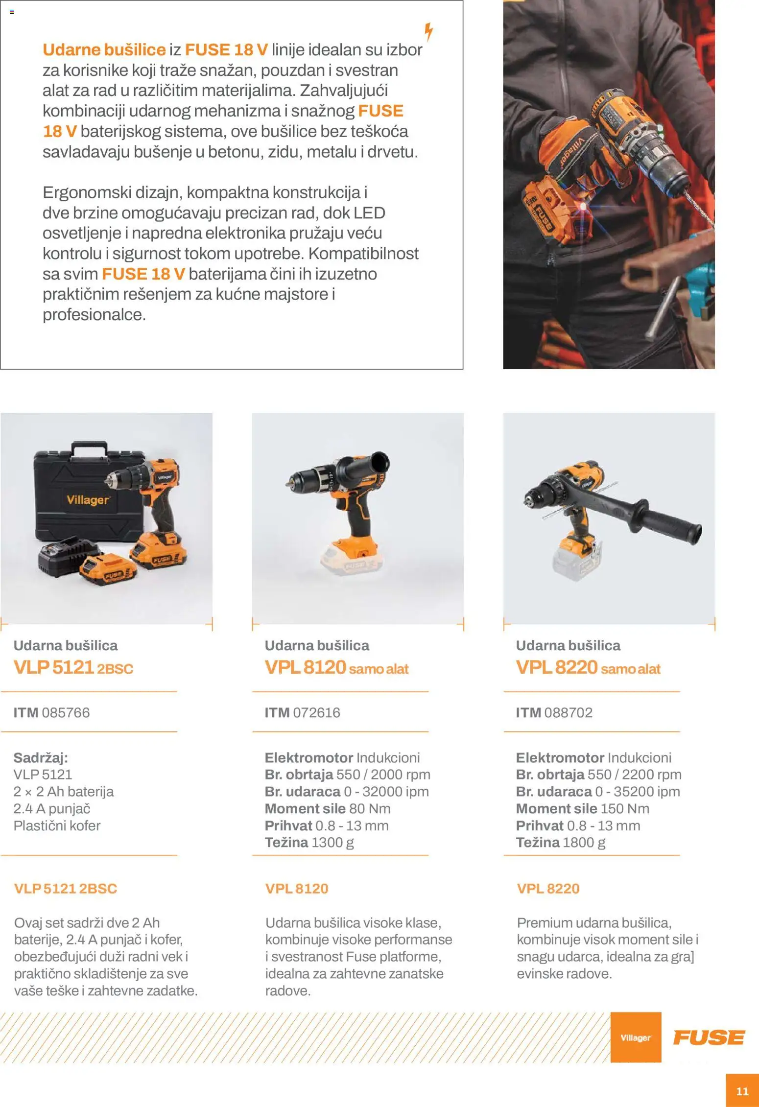 Villager katalog - važi od 24.02.2026 | Strana: 11 | Proizvode: Baterija, Udarna bušilica, Bušilica, Alat