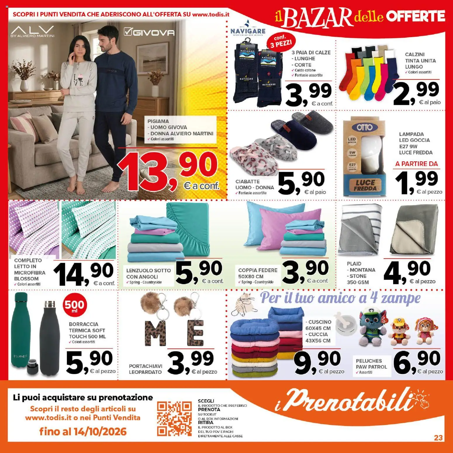 Volantino Todis del 01/10/2026 | Pagina: 23 | Prodotti: Plaid, Calzini, Ciabatte, Lampada