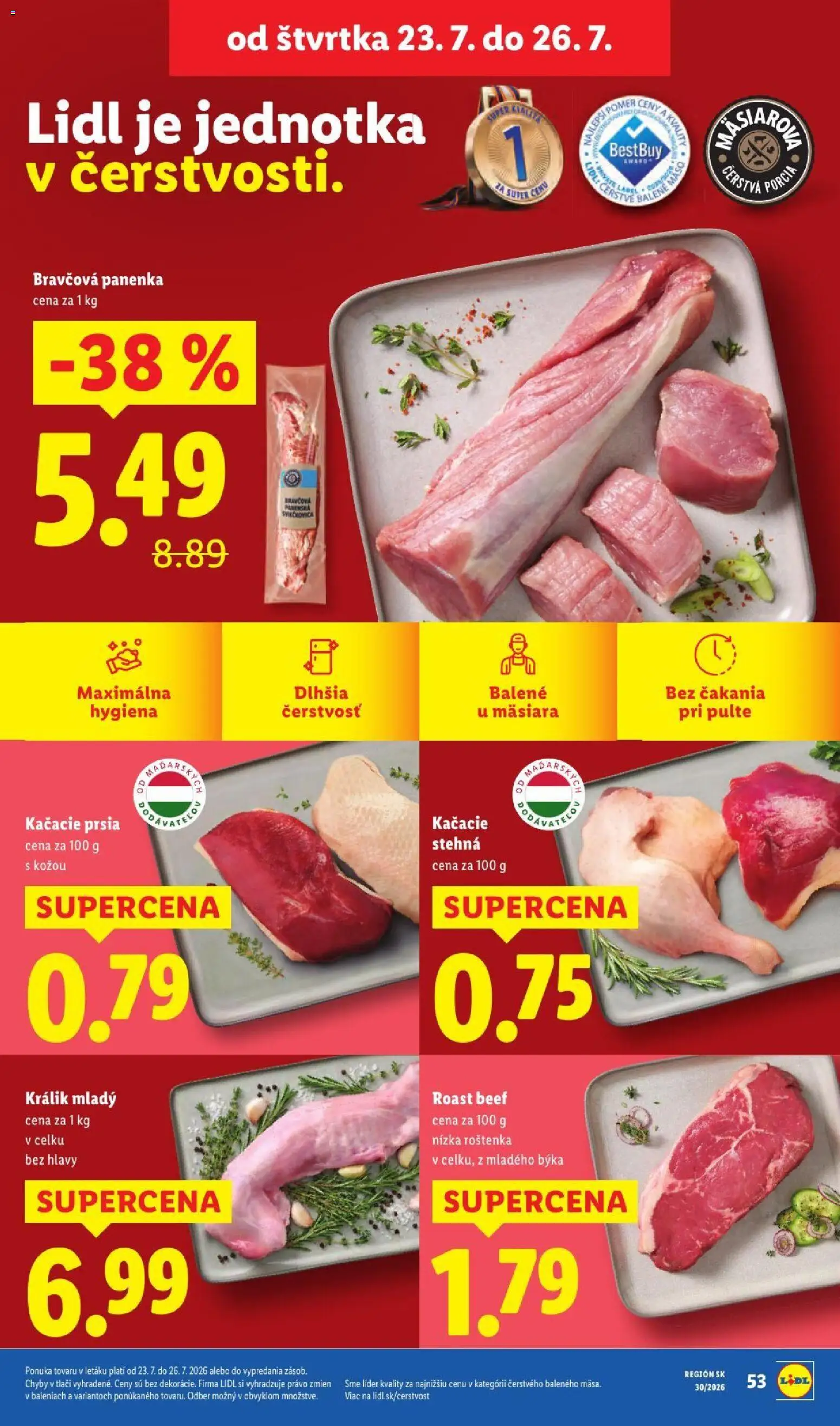 Nové Lidl akcie – leták je platný od 20.07.2026 | Strana: 74 | Produkty: Kačacie prsia, Kačacie stehná, Bravčová panenka