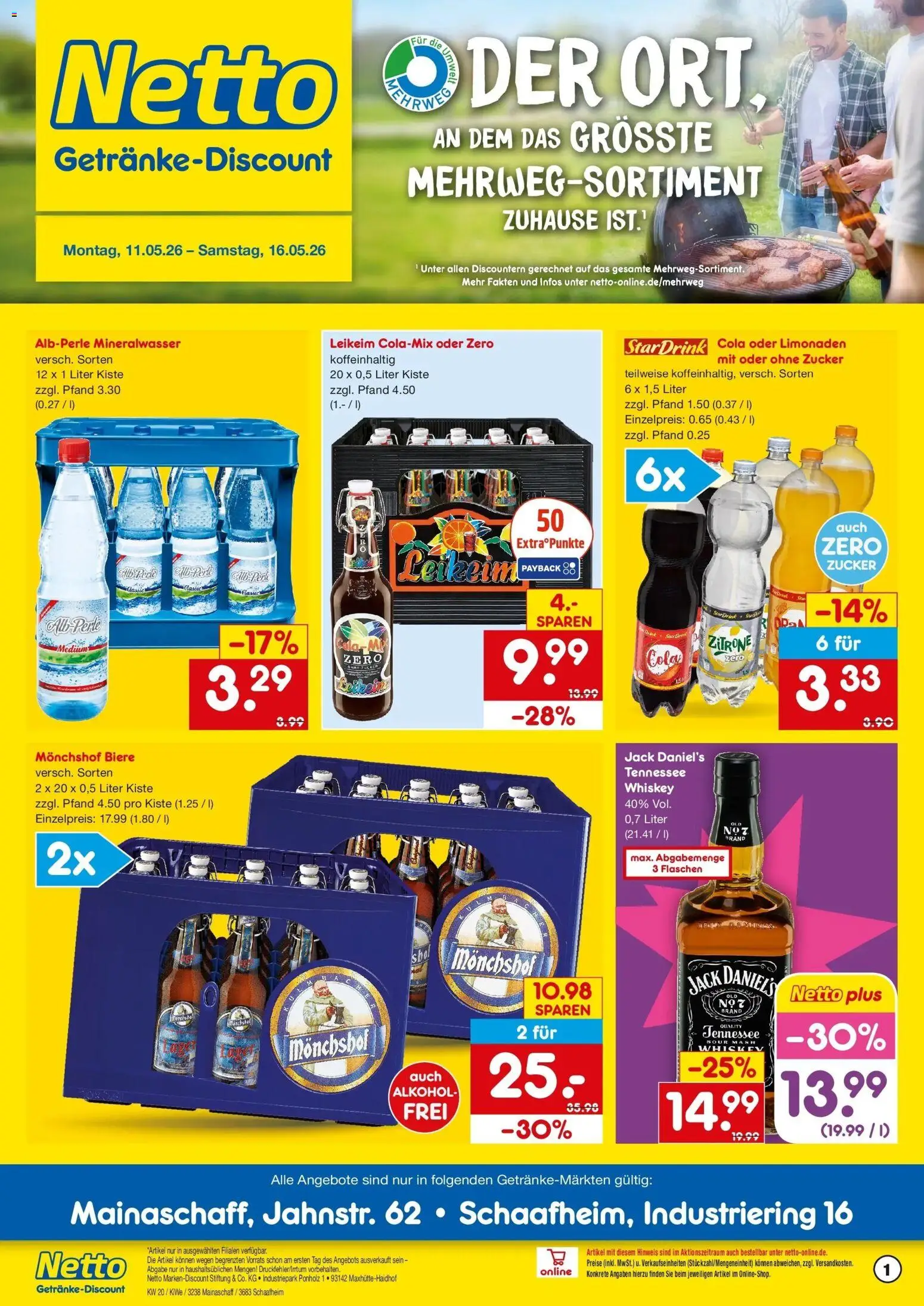 Netto Marken-Discount Prospekt Mainaschaff	 – gültig ab 10.05.2026 | Seite: 1 | Produkte: Cola, Jack Daniel's, Zucker, Zitrone
