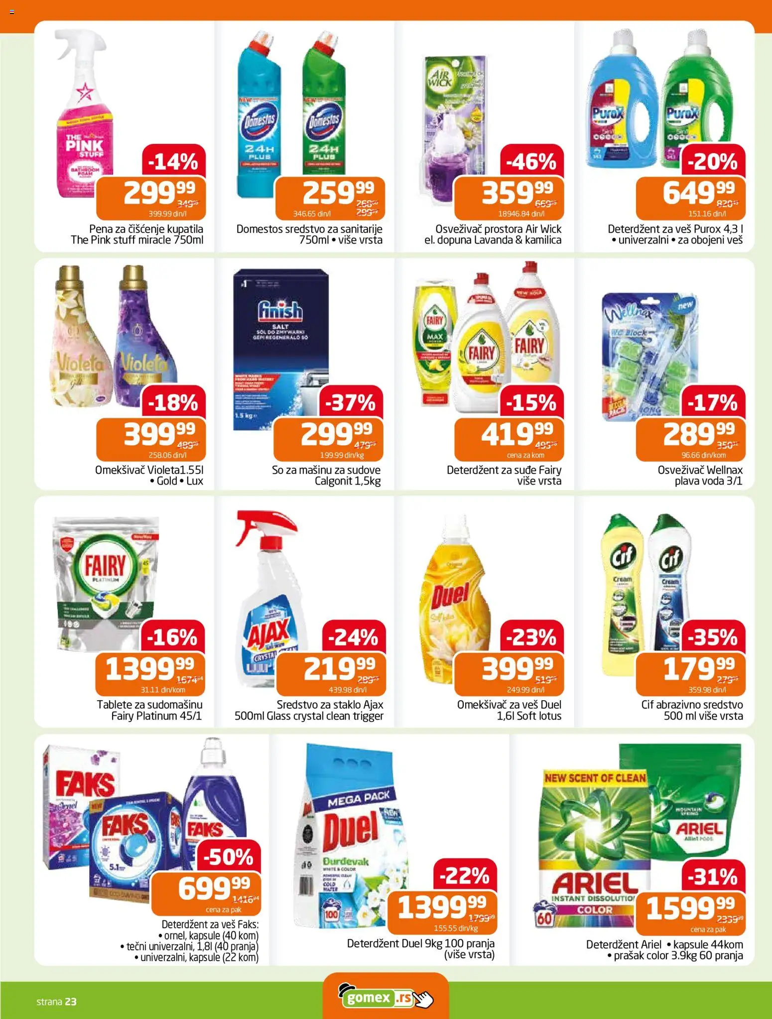 Gomex katalog - važi od 24.06.2026 | Strana: 23 | Proizvode: Deterdžent, Ariel, Finish, Air wick
