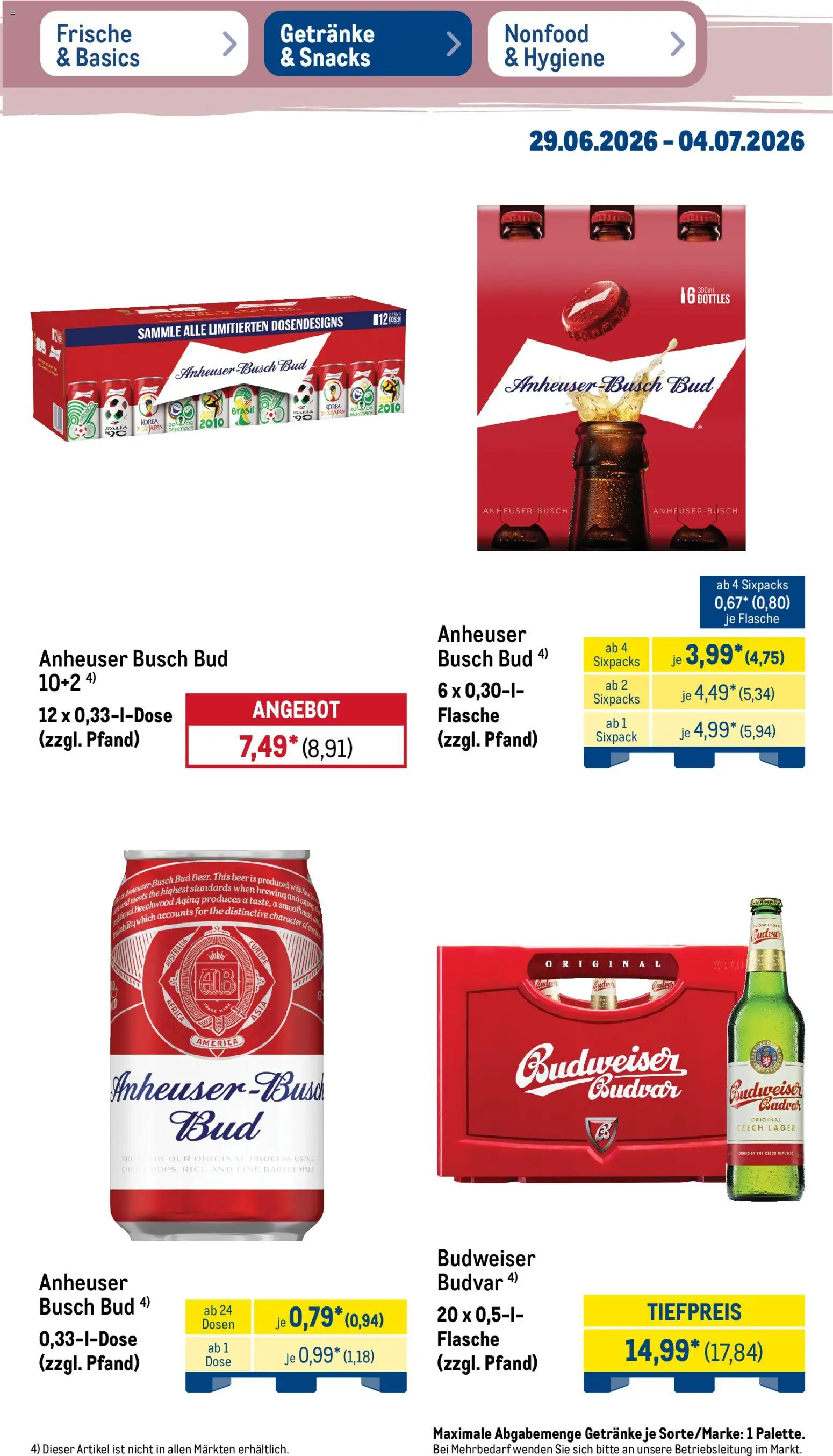 Metro Non Food & Hygiene – gültig ab 29.06.2026 | Seite: 24 | Produkte: Budweiser