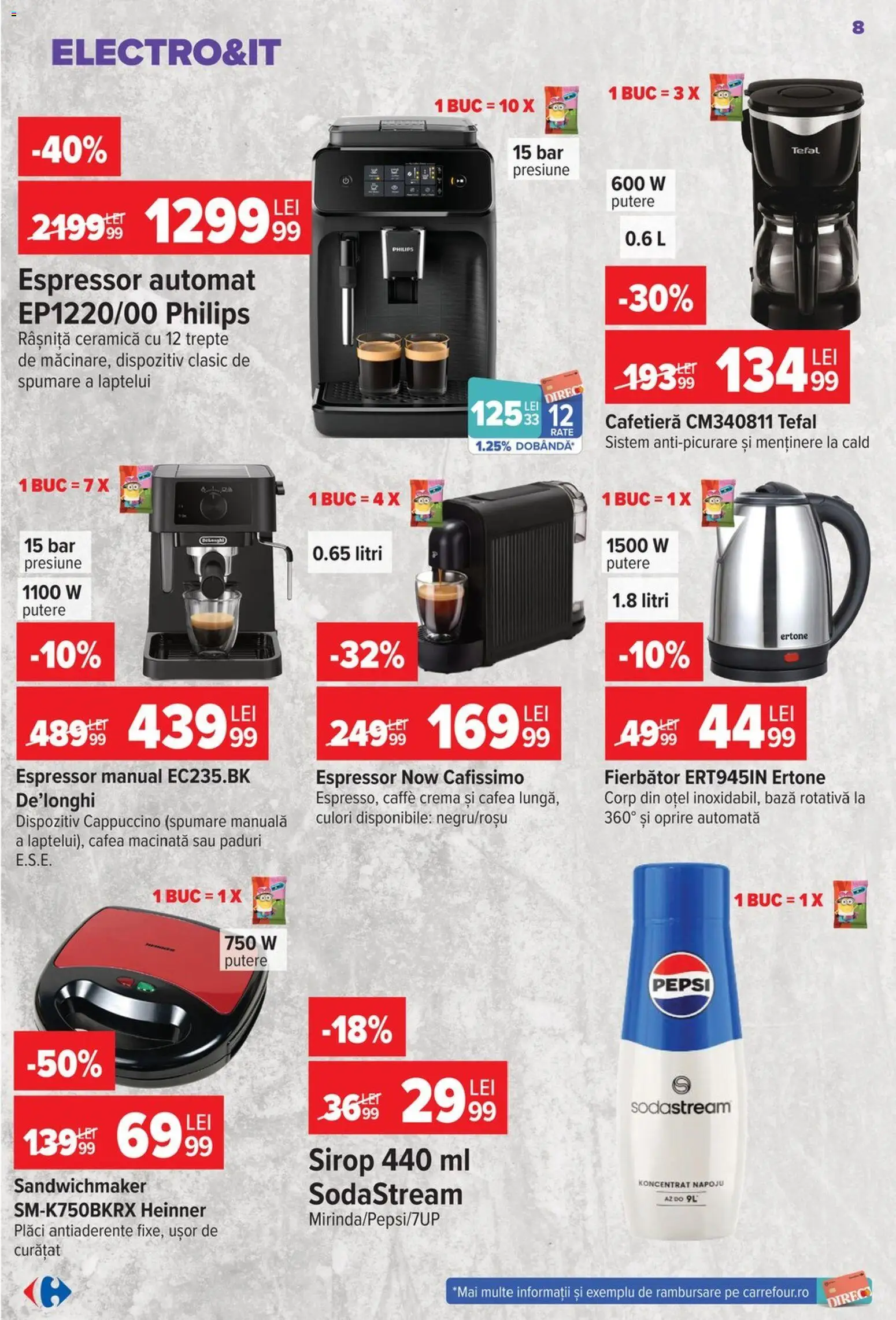 Noul catalog Carrefour – valabil de la 26.08.2026 | Pagină: 9 | Produse: Cafea macinata, Pepsi, Cappuccino, Sirop