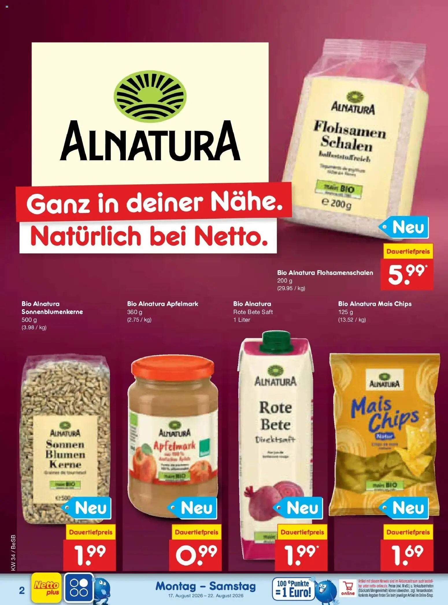 Netto Marken-Discount Prospekt Kremmen – gültig ab 17.08.2026 | Seite: 46 | Produkte: Mais, Blumen, Saft, Chips