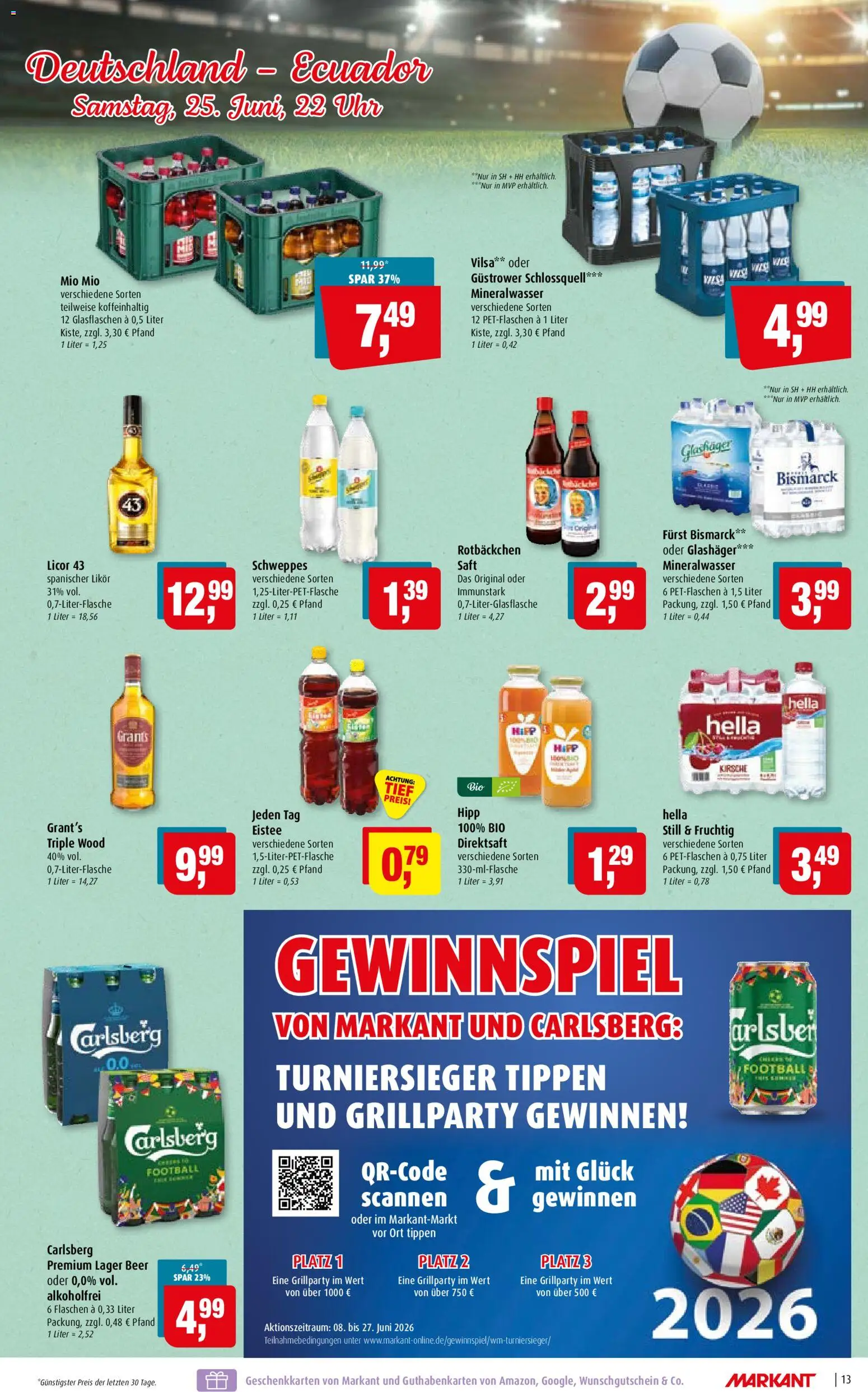 Markant Prospekt – gültig ab 22.06.2026 | Seite: 13 | Produkte: Likör, Mineralwasser, Hella, Saft