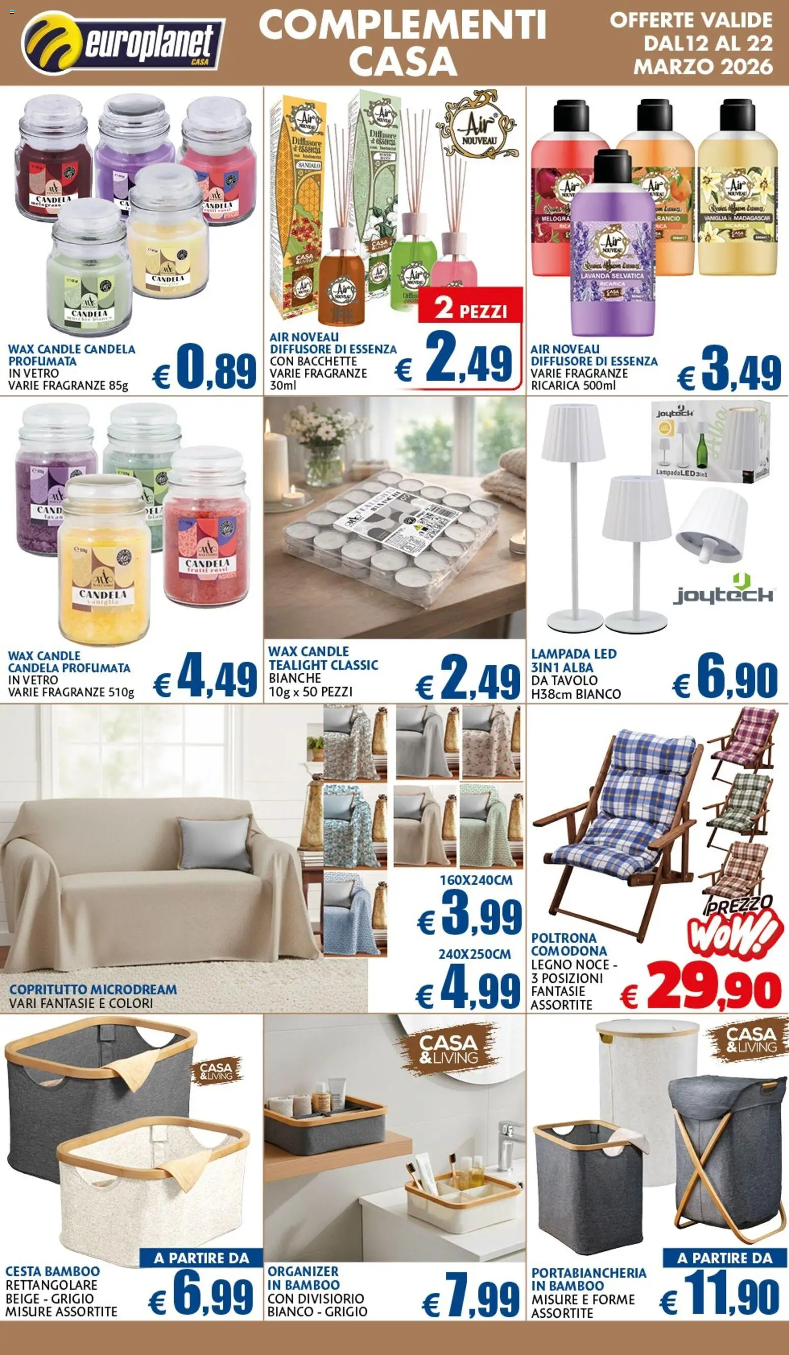 Volantino Europlanet Casa del 12.03.2026 | Pagina: 12 | Prodotti: Poltrona, Tavolo, Lampada, Portabiancheria