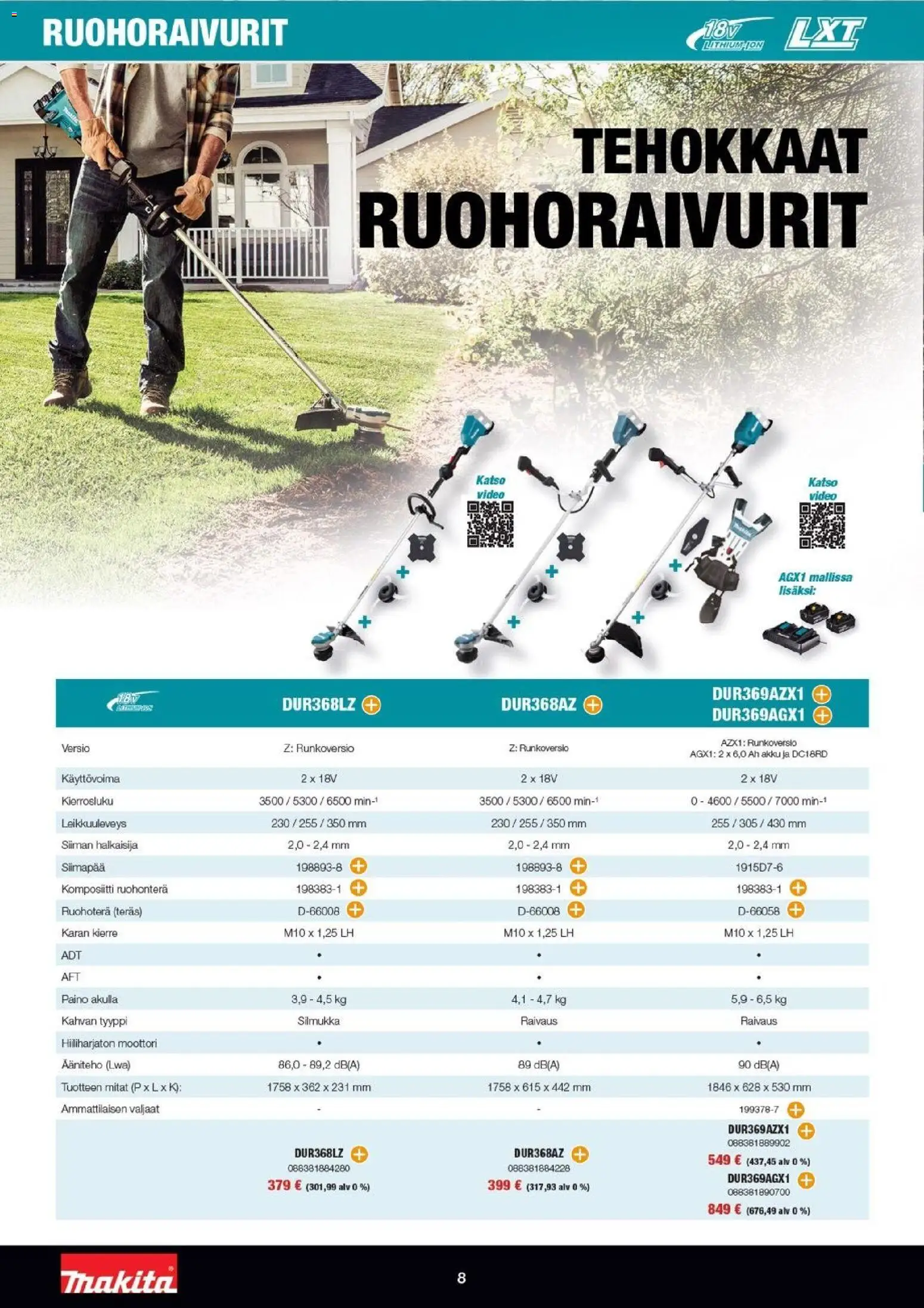 Makita tarjoukset - LXT Puutarha 2026 – voimassa 07.04.2026 alkaen | Sivu: 8 | Tuotteet: Akku, Video