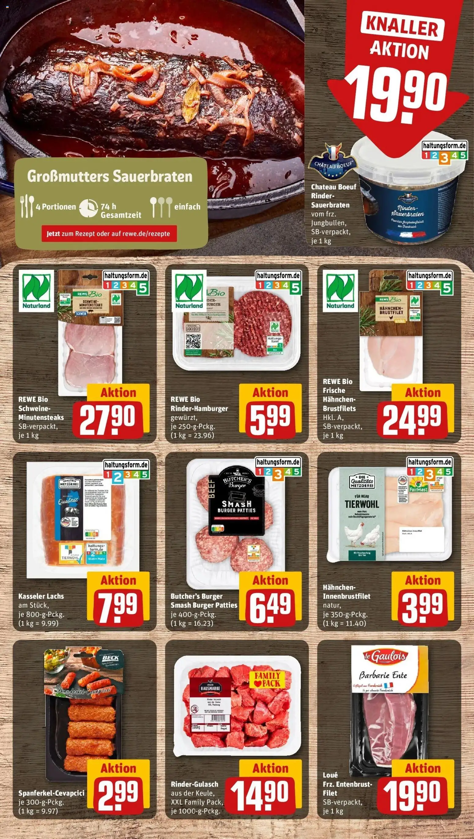 REWE Prospekt ab 12.10.2026 zum Blättern » Angebote | Seite: 7 | Produkte: Rindergulasch, Hahnchen, Burger, Lachs