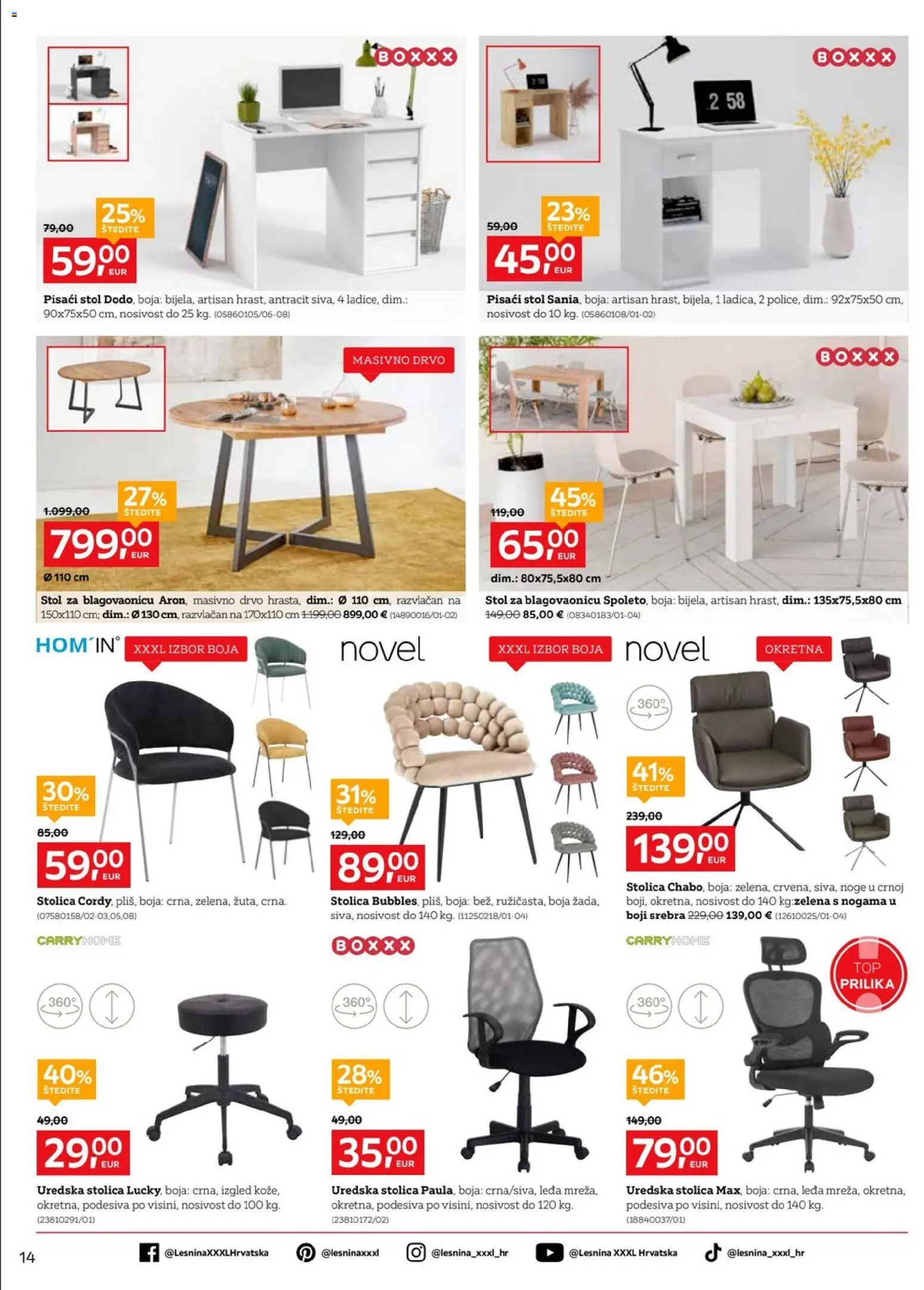 Lesnina katalog | vrijedi od 03.08.2026 | Stranica: 14 | Proizvodi: Stol, Stolica, Uredska stolica