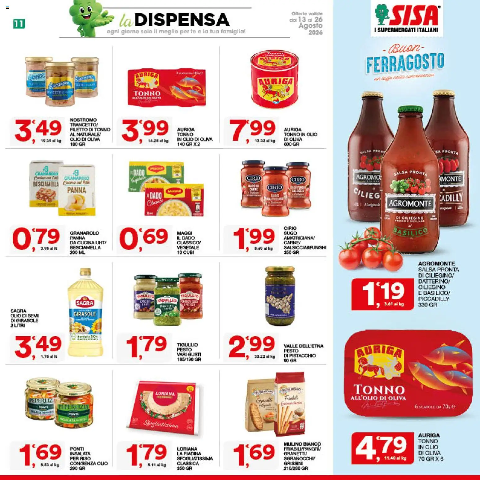 Volantino SISA del 13/08/2026 | Pagina: 11 | Prodotti: Olio di semi, Filetto, Basilico, Tonno