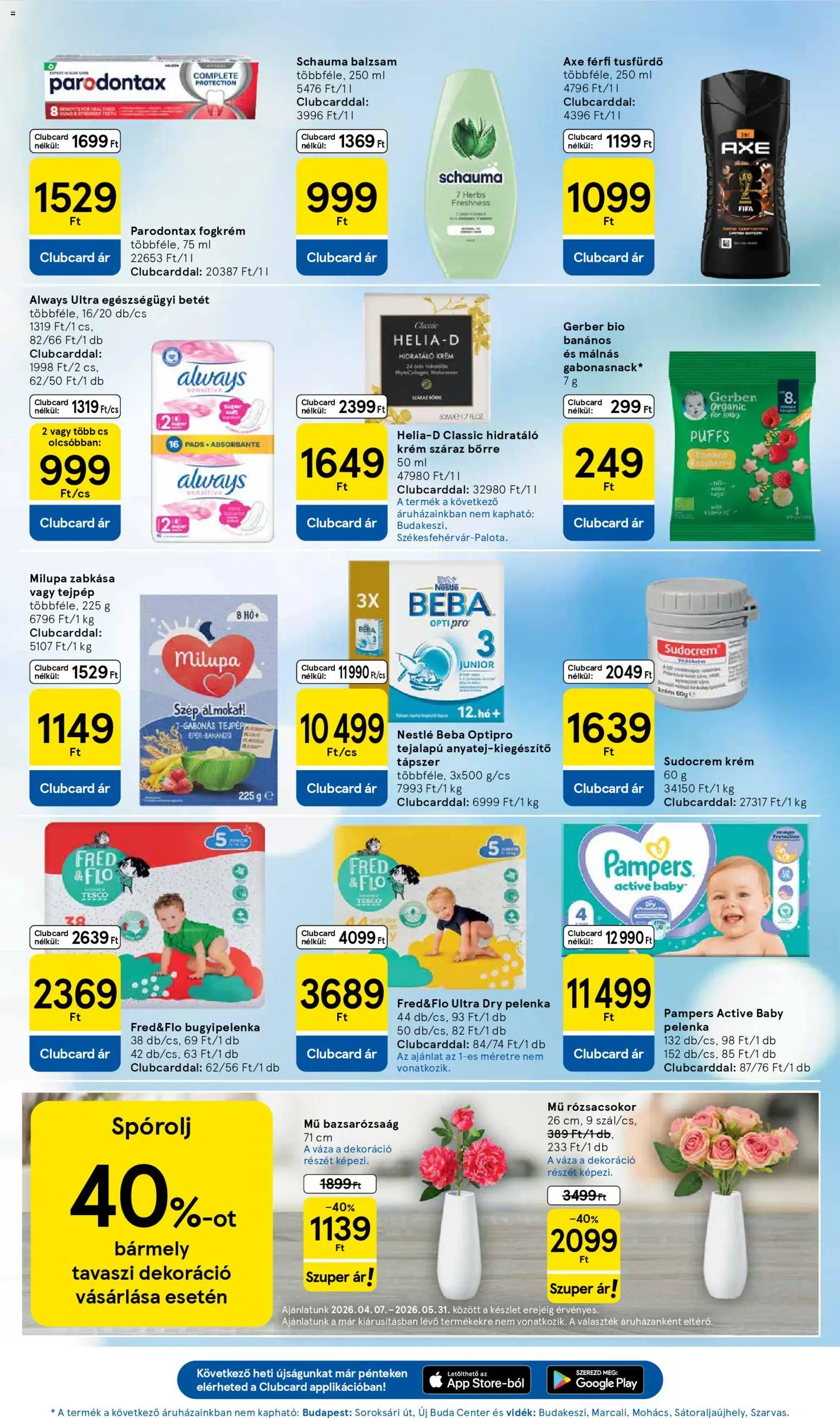 Tesco akciós ujság - amely érvényes a következő dátumtól: 16.04.2026 | Oldal: 9 | Termékek: Pelenka, Váza, Tusfürdő, Fogkrém