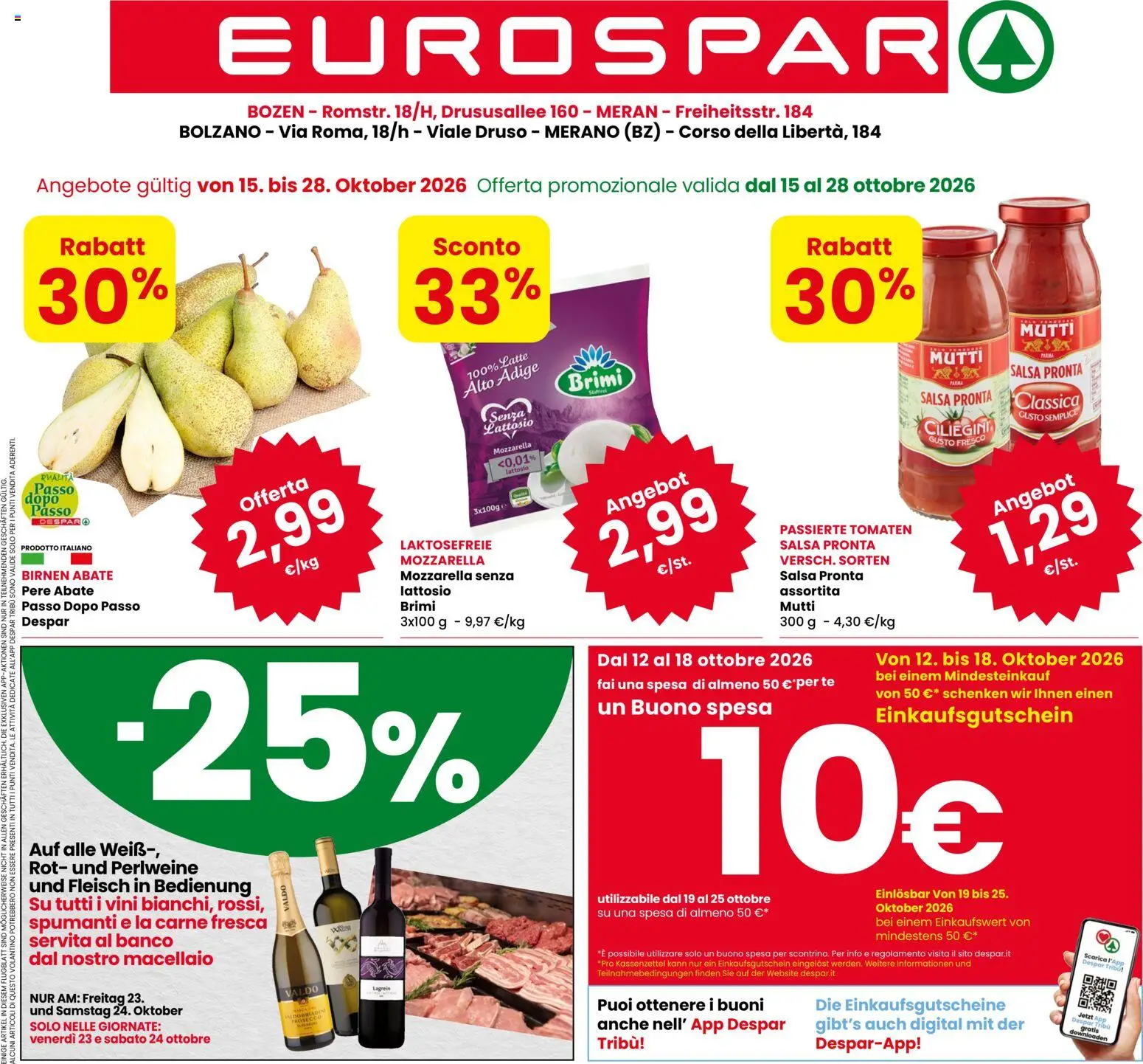 Volantino Eurospar del 15/10/2026 | Pagina: 1 | Prodotti: Tè, Salsa, Carne, Mutti