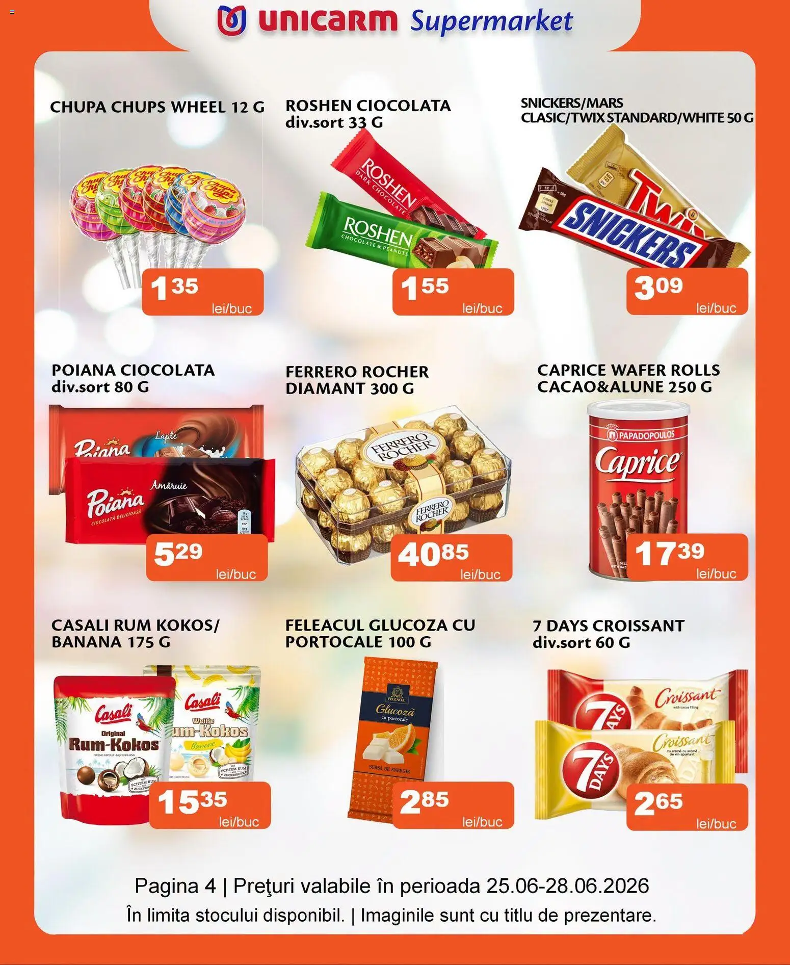 Noul catalog Unicarm – valabil de la 25.06.2026 | Pagină: 4 | Produse: Lapte, Soda, Portocale, Banane