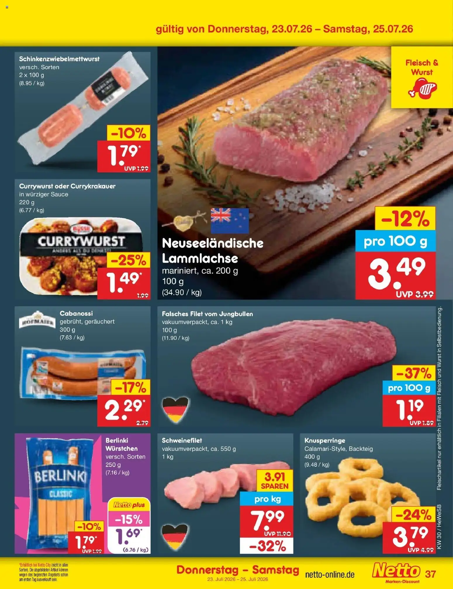 Netto Marken-Discount Prospekt Hamburg – gültig ab 20.07.2026 | Seite: 61 | Produkte: Schweinefilet, Wurst, Fleisch