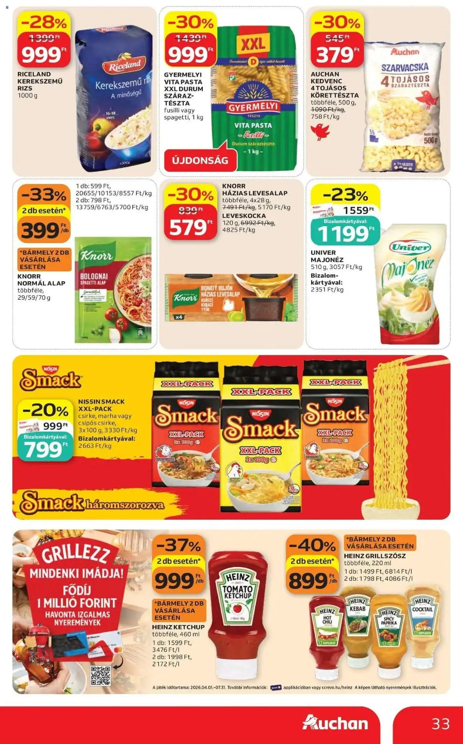 Auchan akciós ujság - amely érvényes a következő dátumtól: 14.05.2026 | Oldal: 33 | Termékek: Leveskocka, Rizs, Tészta, Száraztészta