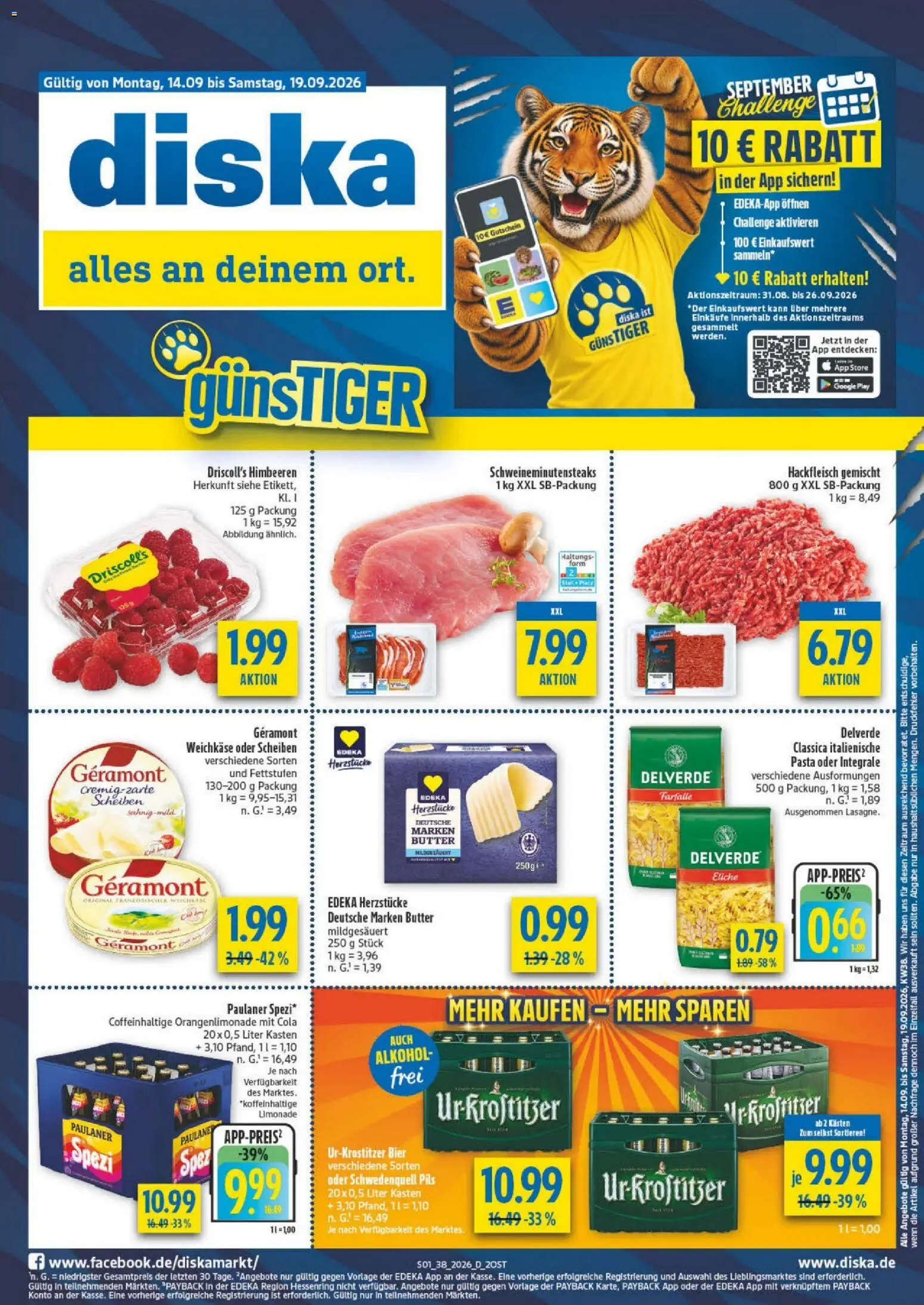 Diska - Diska Angebote Sachsen-Thüringen KW38 – gültig ab 09.09.2026 | Seite: 1 | Produkte: Himbeeren, Cola, Bier, Paulaner