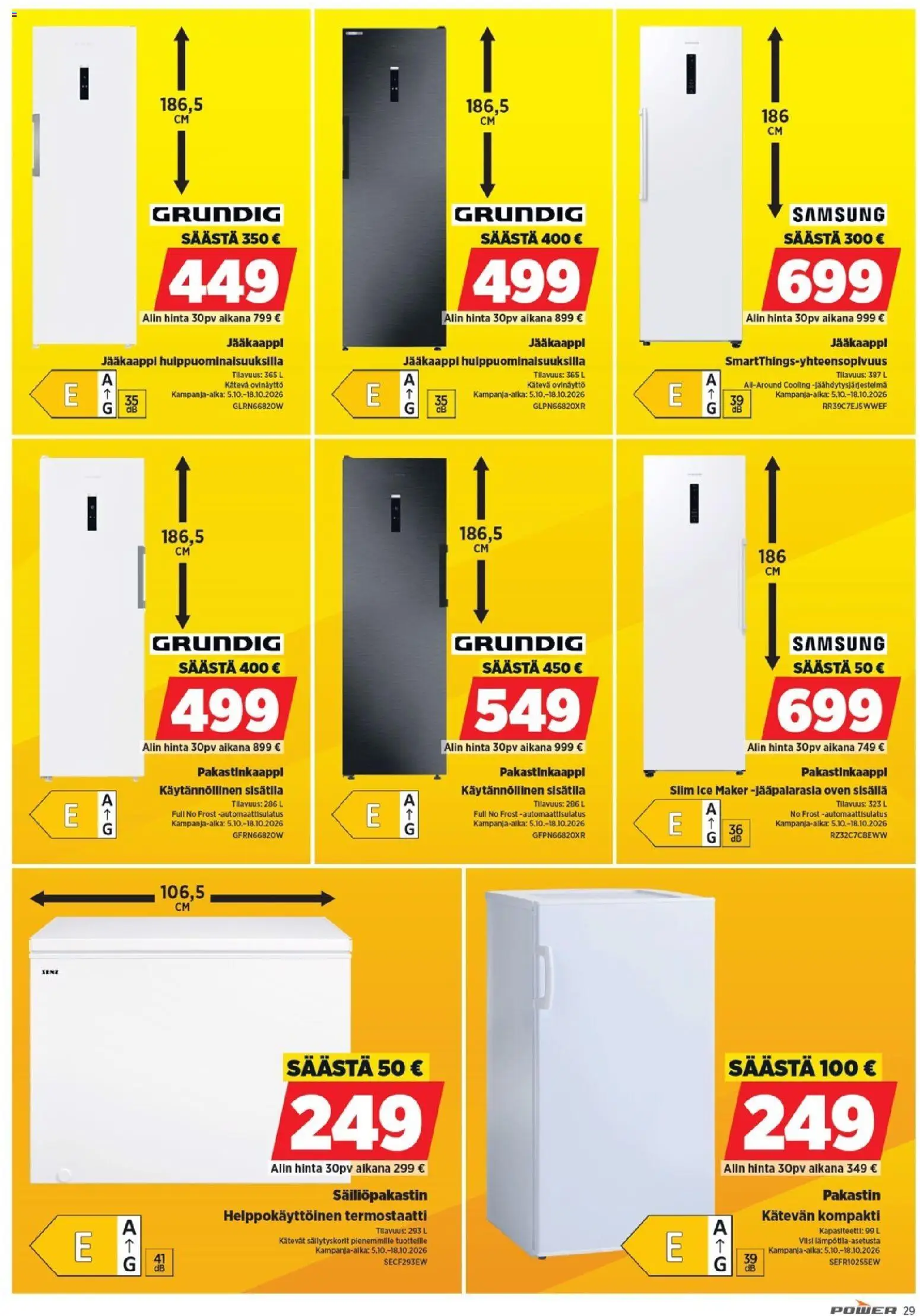 Power tarjoukset – voimassa 28/09/2026 alkaen | Sivu: 29 | Tuotteet: Jääkaappi, Pakastin