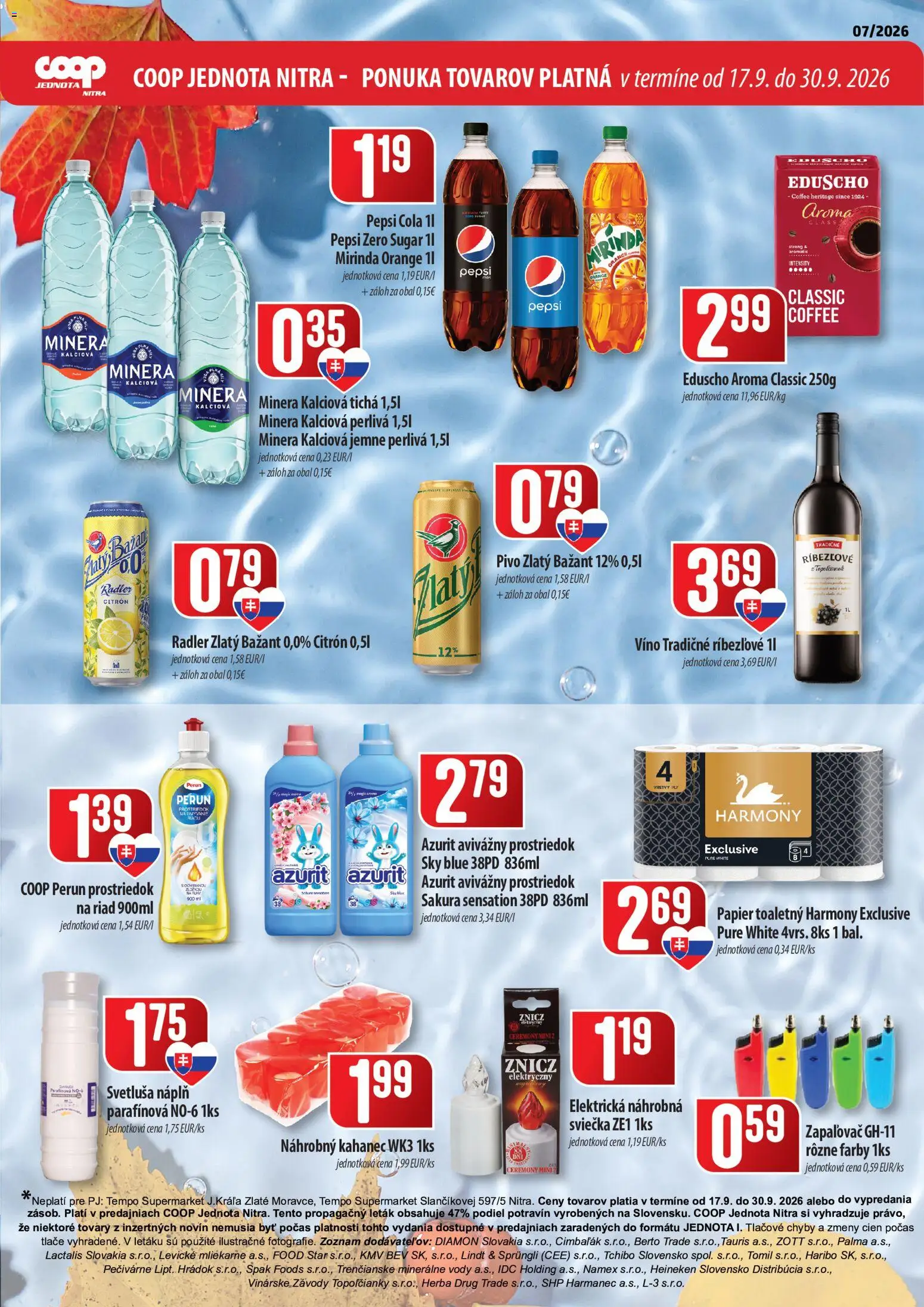Nové COOP Jednota akcie – leták je platný od 17.09.2026 | Strana: 3 | Produkty: Lindt, Radler, Heineken, Cola