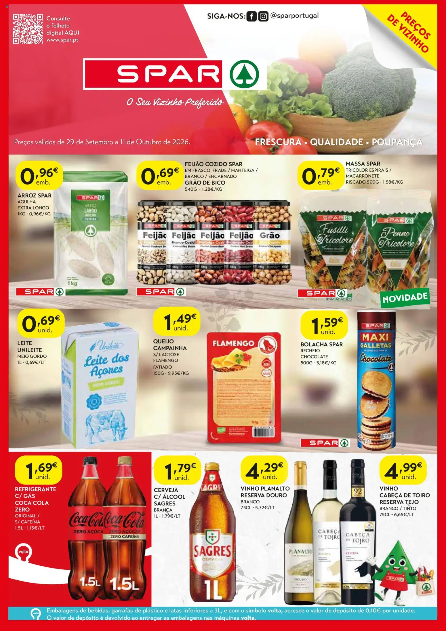 Spar folheto │ válido de 29/09/2026 | Página: 1 | Produtos: Leite, Queijo, Chocolate, Álcool