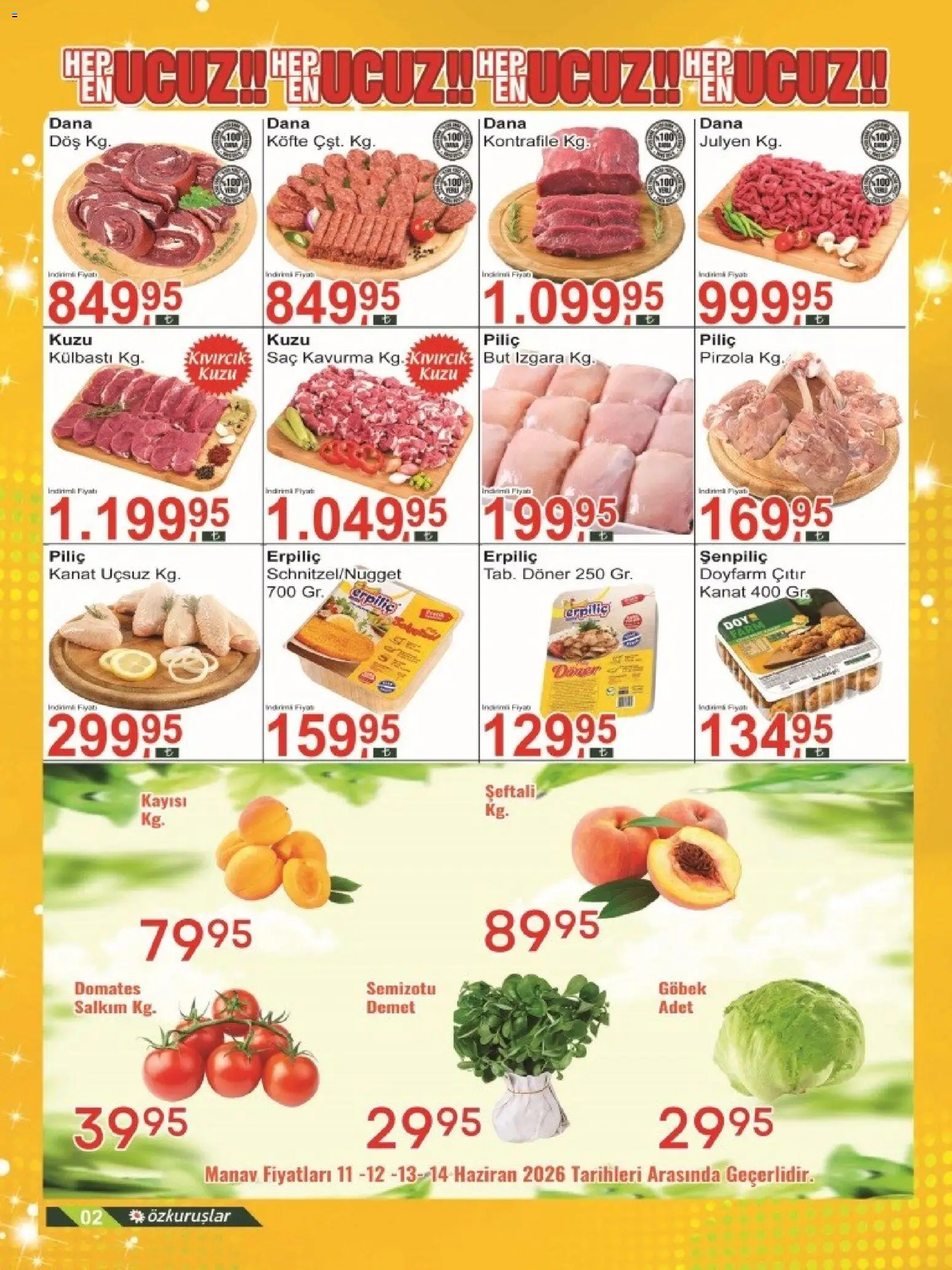 Özkuruşlar Katalog - 11.06.2026 tarihinden itibaren geçerlidir | Sayfa: 2 | Ürünler: Domates, Piliç, Pirzola, Izgara