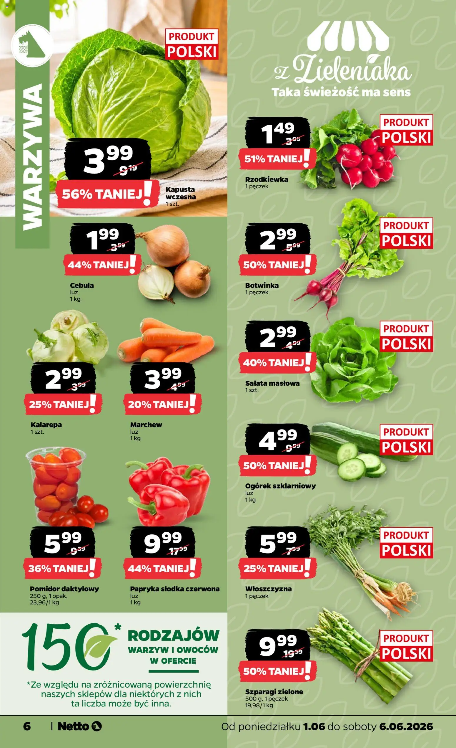 Netto gazetka od poniedziałku spożywcza od 01.06.2026 | Strona: 6 | Produkty: Kapusta, Papryka, Szparagi, Botwinka