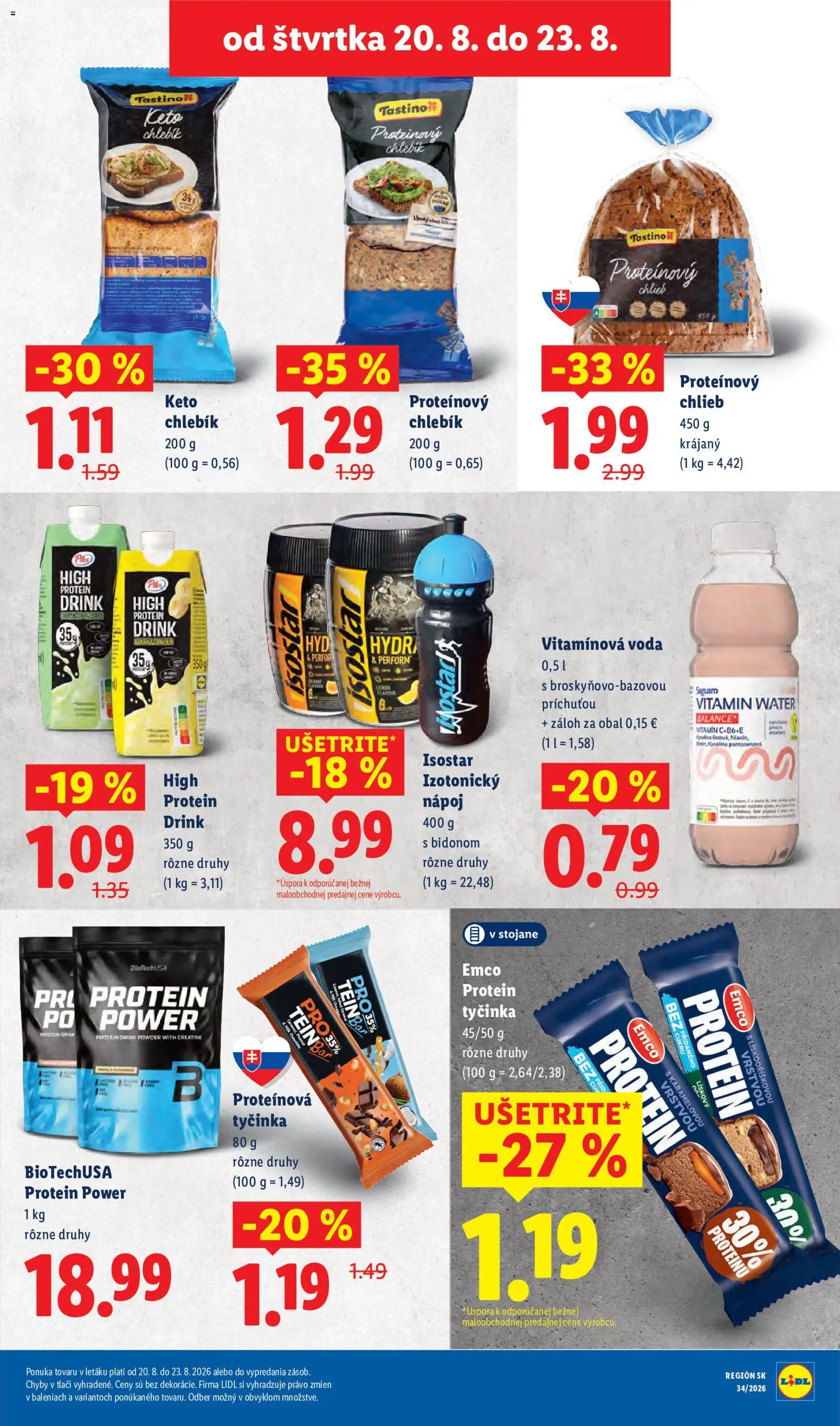 Nové Lidl akcie – leták je platný od 17.08.2026 | Strana: 71 | Produkty: Chlieb, Proteínový chlieb, Proteínová tyčinka, Voda