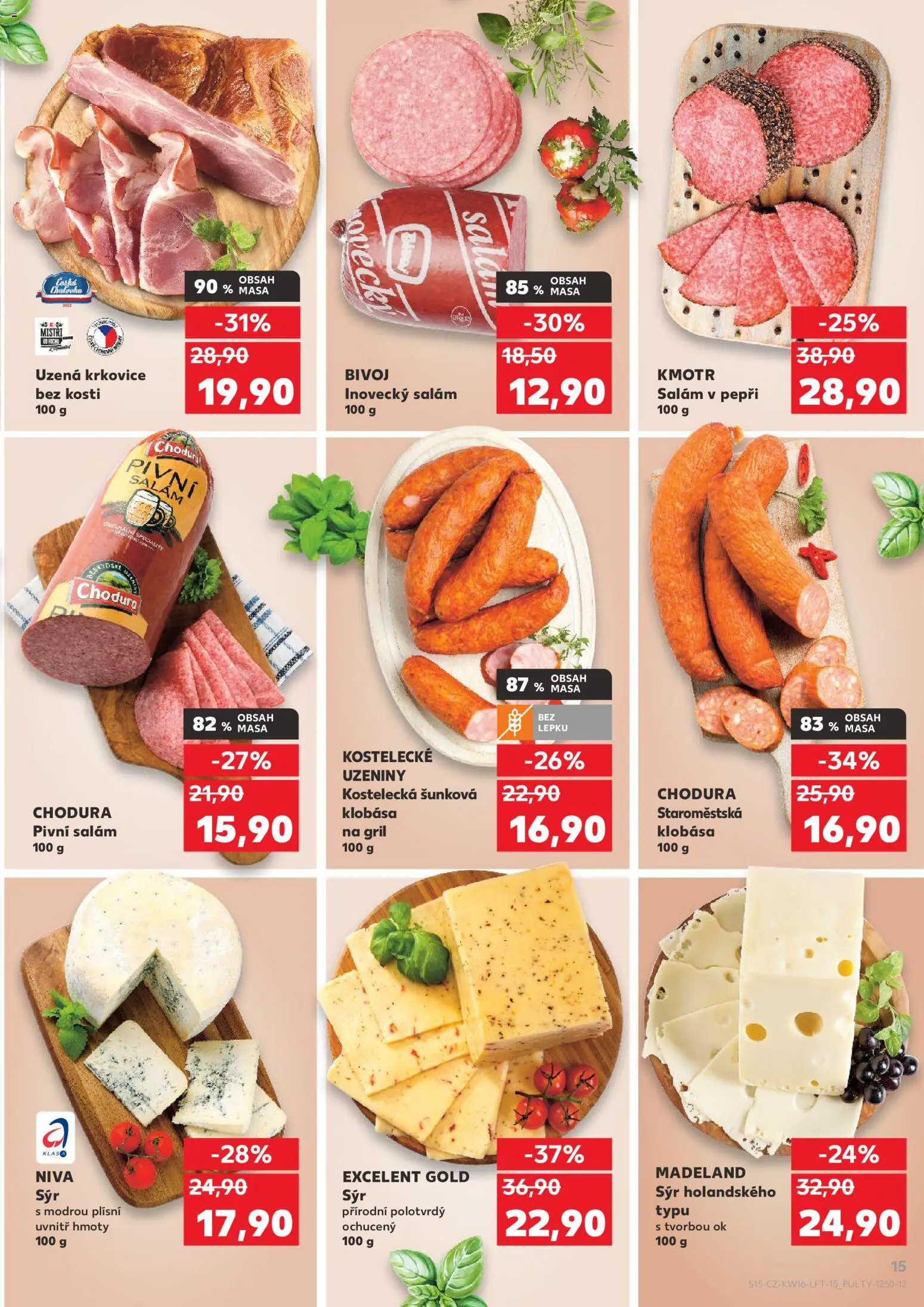 Kaufland leták od 15.04.2026 | Strana: 15 | Produkty: Sýr, Uzeniny, Krkovice bez kosti, Lovecký salám