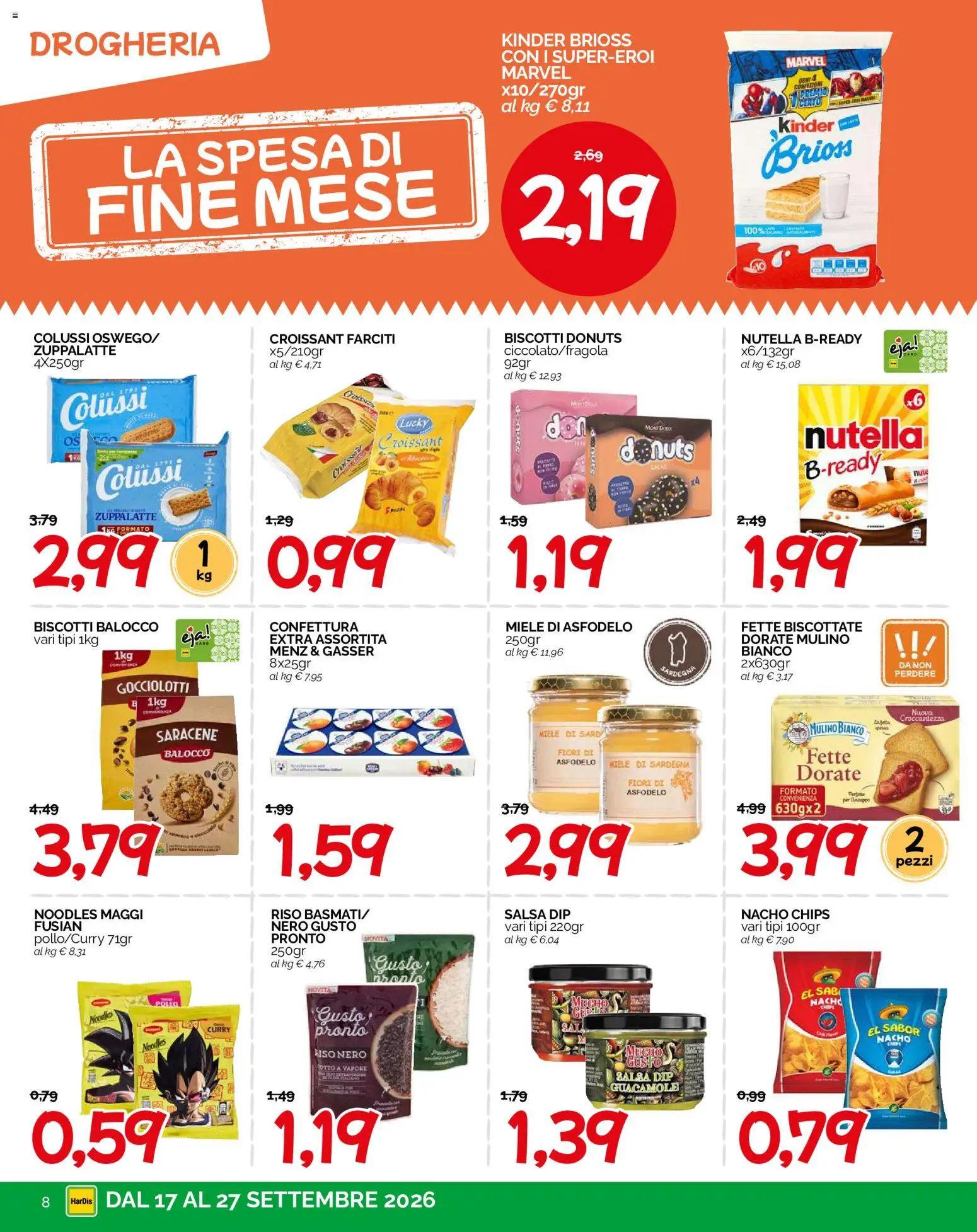 Volantino HarDis del 17/09/2026 | Pagina: 8 | Prodotti: Biscotti, Nutella, Fiori, Guacamole