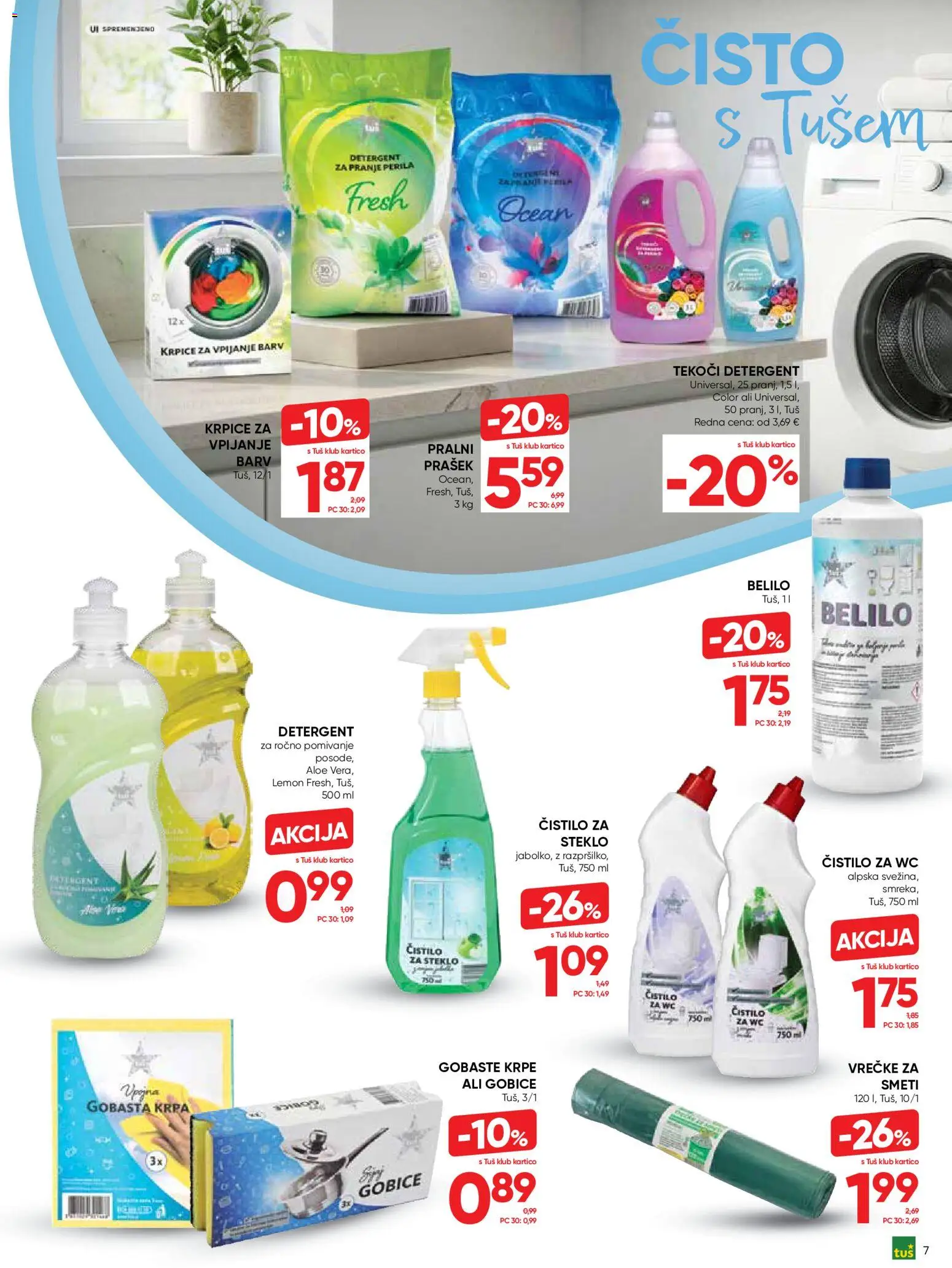 Novi Tuš katalog ponudbe – veljaven od 16.09.2026 | Stran: 7 | Izdelki: Prašek, Čistilo za steklo, Detergent, Gobice