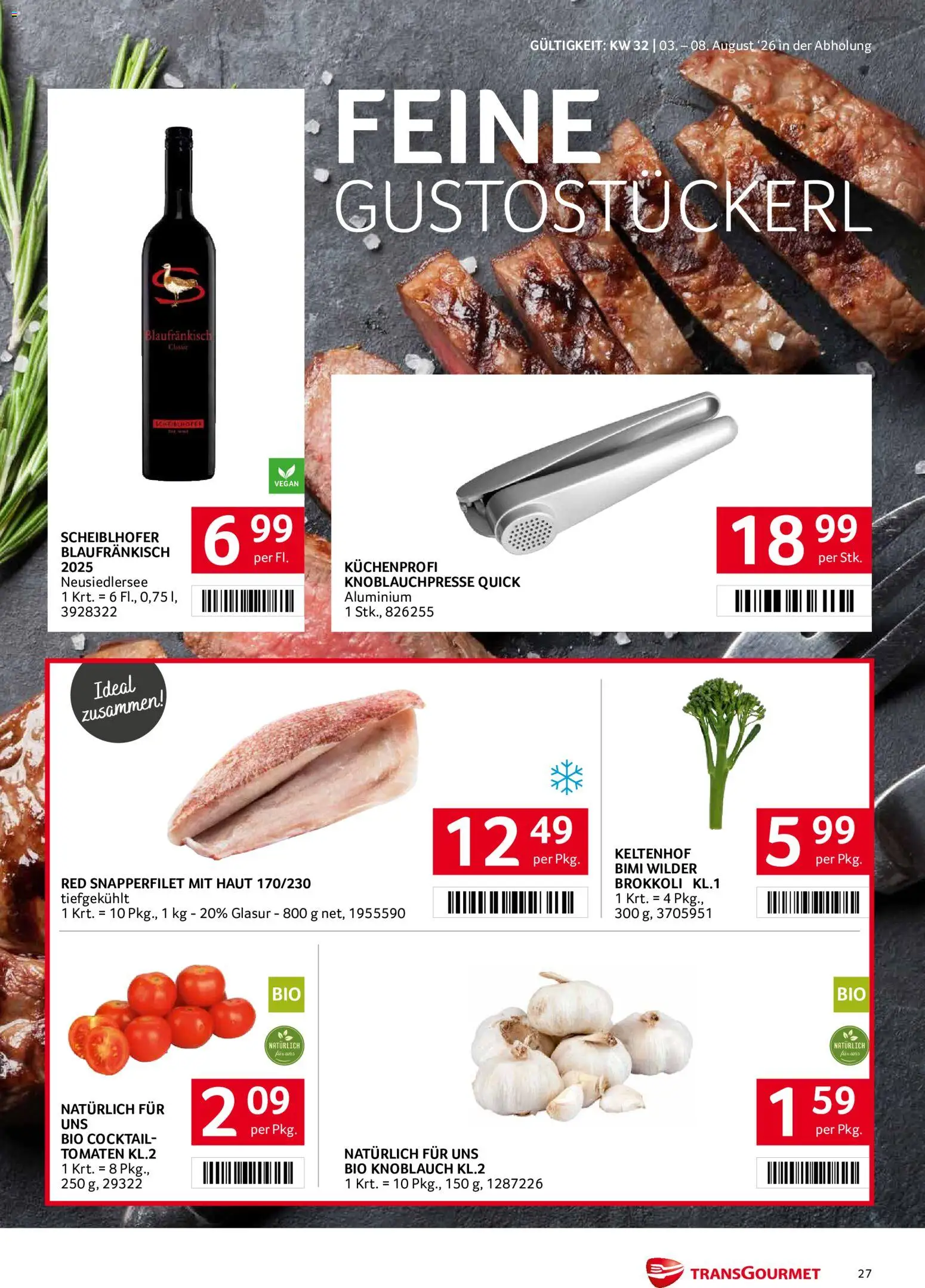 Transgourmet Flugblatt gültig ab 03.08.2026 | Seite: 27 | Produkte: Knoblauch, Tomaten