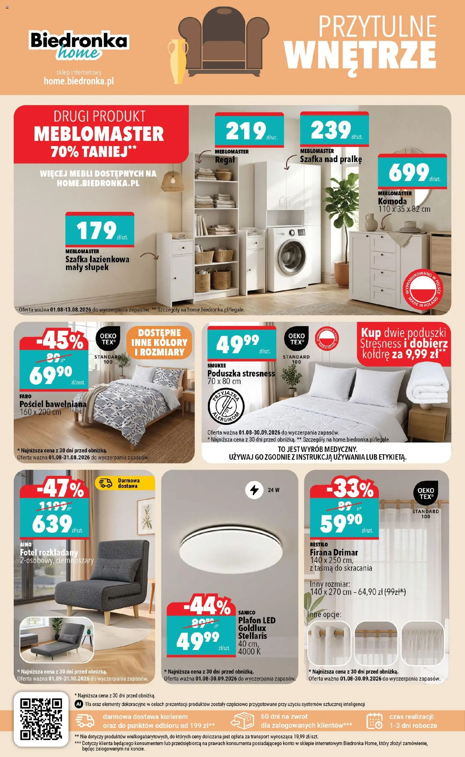 Biedronka gazetka - Home od 01.08.2026 | Strona: 4 | Produkty: Poduszka, Komoda, Pościel bawełniana, Regał
