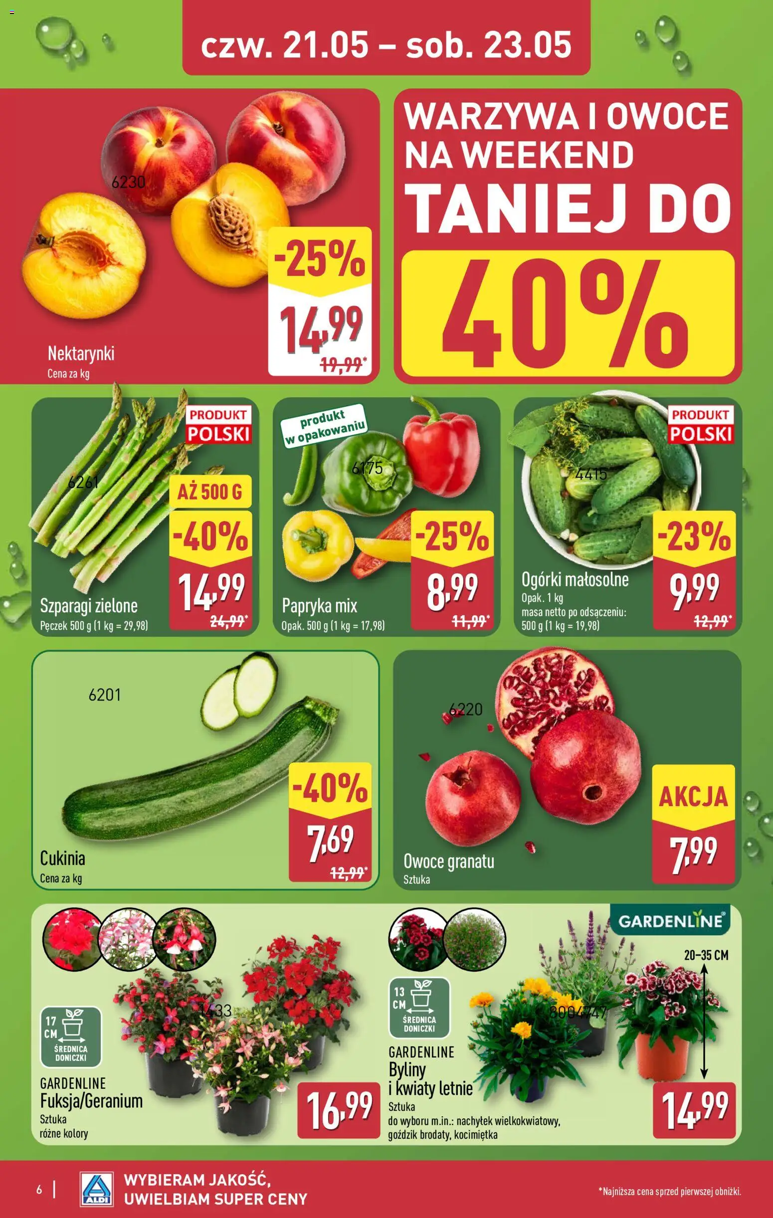 Aldi gazetka - Oferta weekendowa od 21.05.2026 | Strona: 6 | Produkty: Papryka, Szparagi, Ogórki, Warzywa