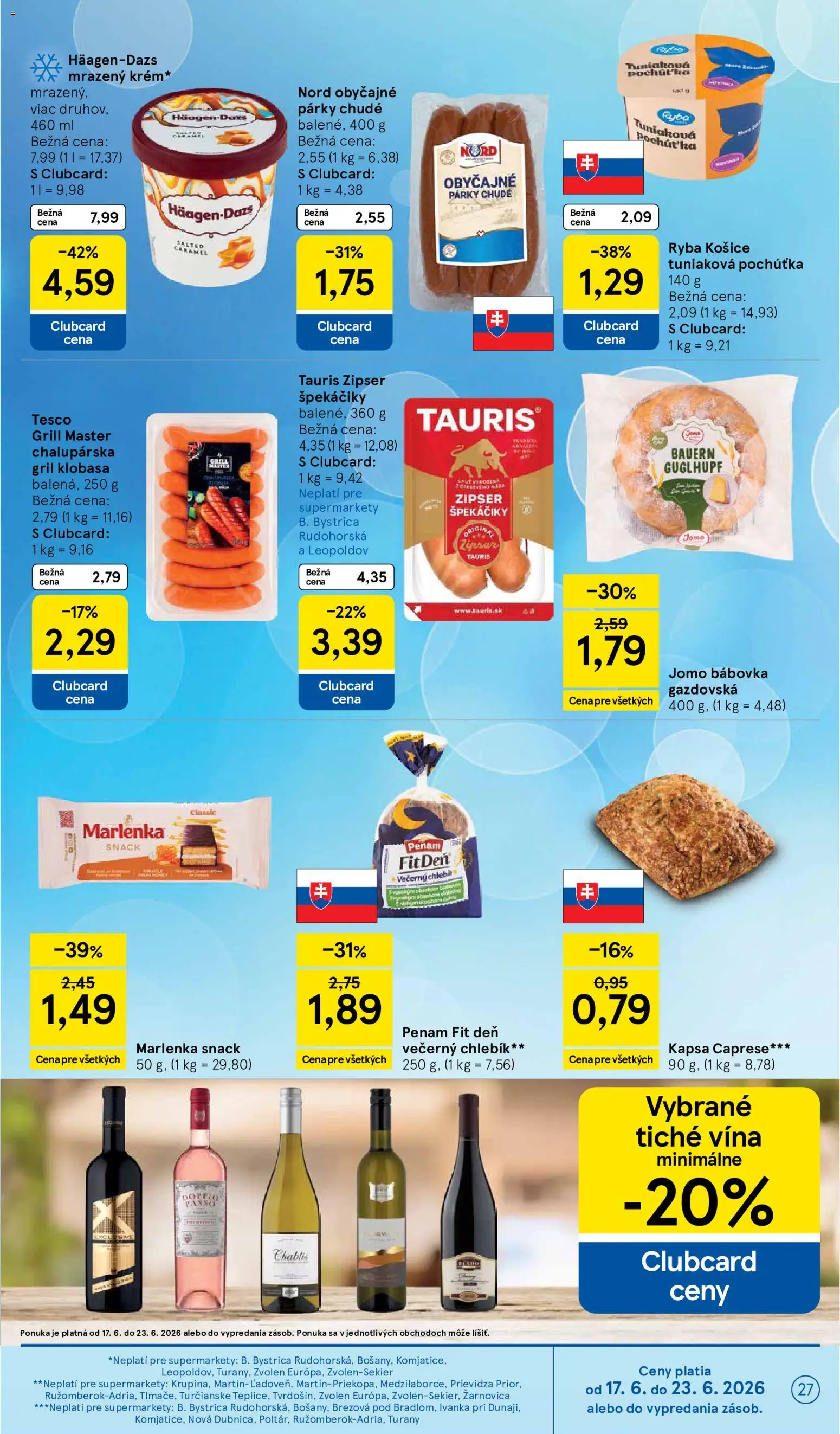 Nové Tesco akcie – leták je platný od 17.06.2026 | Strana: 27 | Produkty: Gril, Klobása, Marlenka