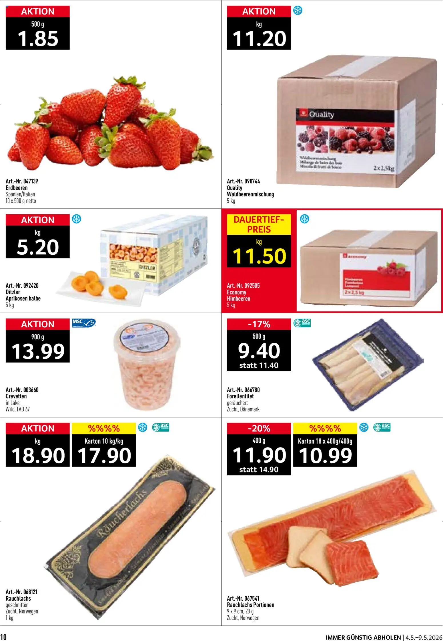 Prodega aktionen Bäckerei – gültig ab 04.05.2026 | Seite: 10 | Produkte: Räucherlachs, Erdbeeren
