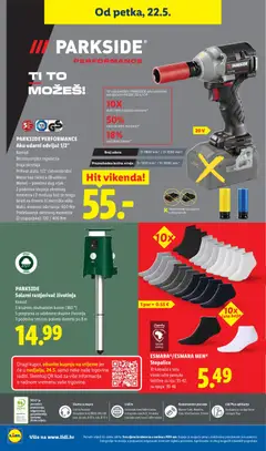PARKSIDE PERFORMANCE Aku udarni odvijač 1/2", Komad, Bezstupanjska regulacija broja okretaja, Prihvat alata: 1/2" četverobridni, Motor bez četkica (Brushless Motor) - posebno dug vijek, 2 podesiva stupnja okretnog momenta i 2 modusa koji se mogu birati za drvene ili metričke vijke, Maks. moment odvrtanja: 600 Nm, Podešavanje okretnog momenta (2-stupanjsko): 120 / 400 Nm - Pregled kataloga iz trgovine Lidl, vrijedi od 18.05.2026 | Stranica: 66