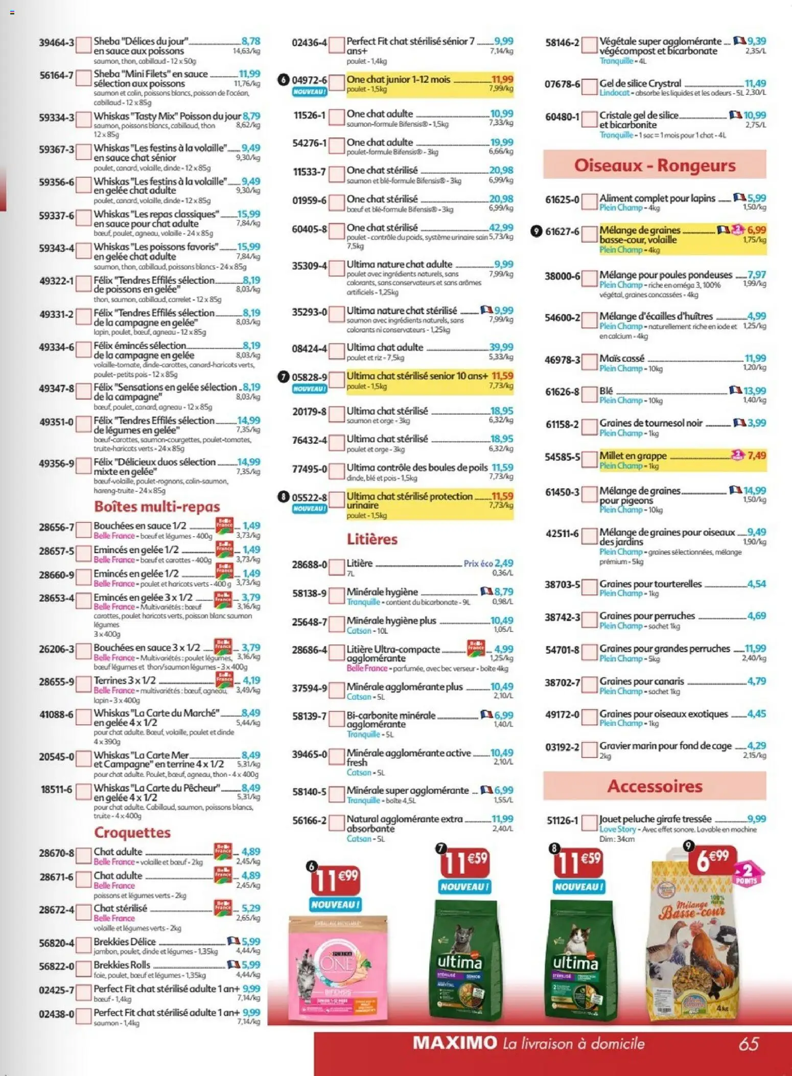 {H1} | Page: 65 | Produits: Mais, Ultima chat stérilisé, Hygiène, Saumon