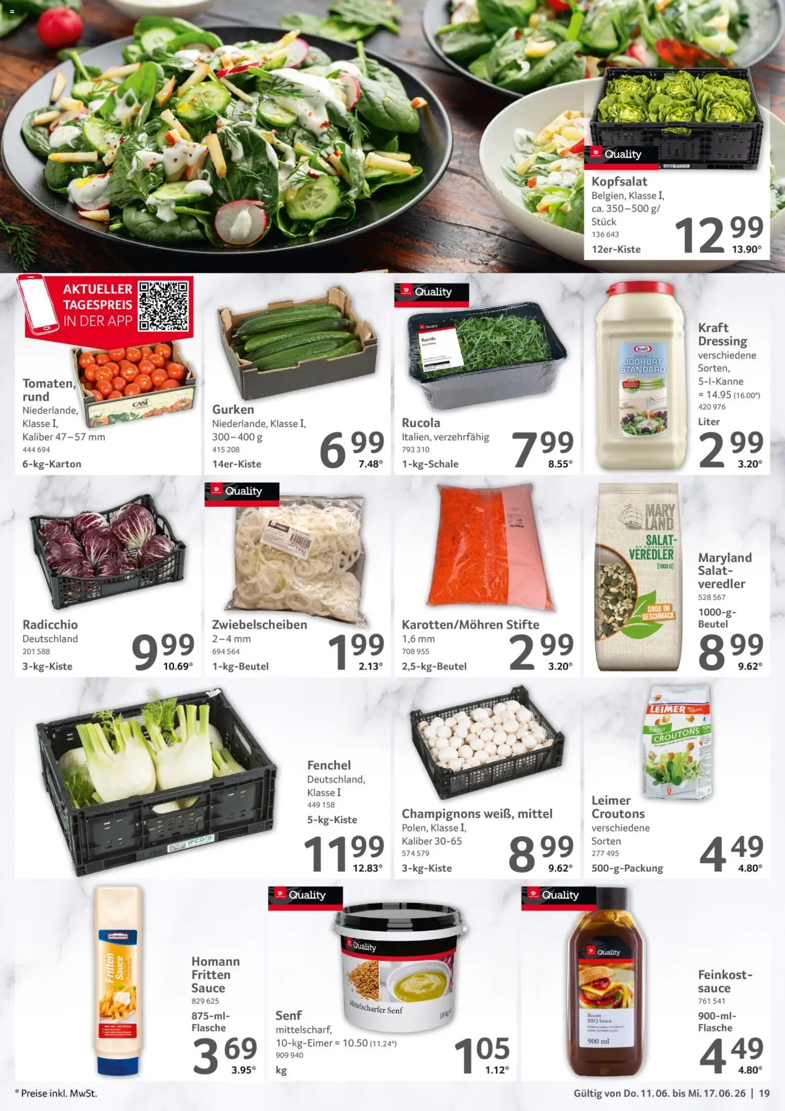 Selgros Prospekt – gültig ab 11.06.2026 | Seite: 19 | Produkte: Joghurt, Rucola, Dressing, Gurken