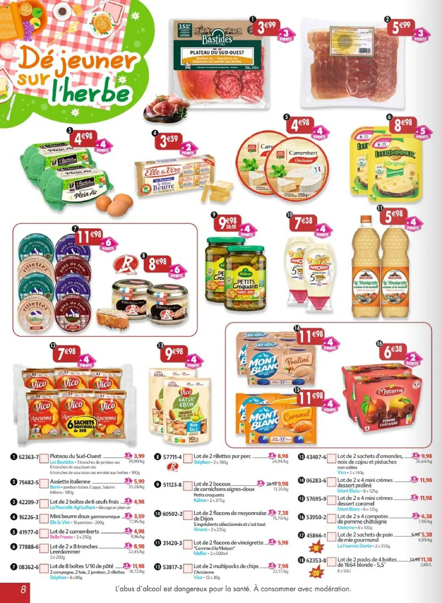 {H1} | Page: 8 | Produits: Saucisson, Plateau, Pain, Chips
