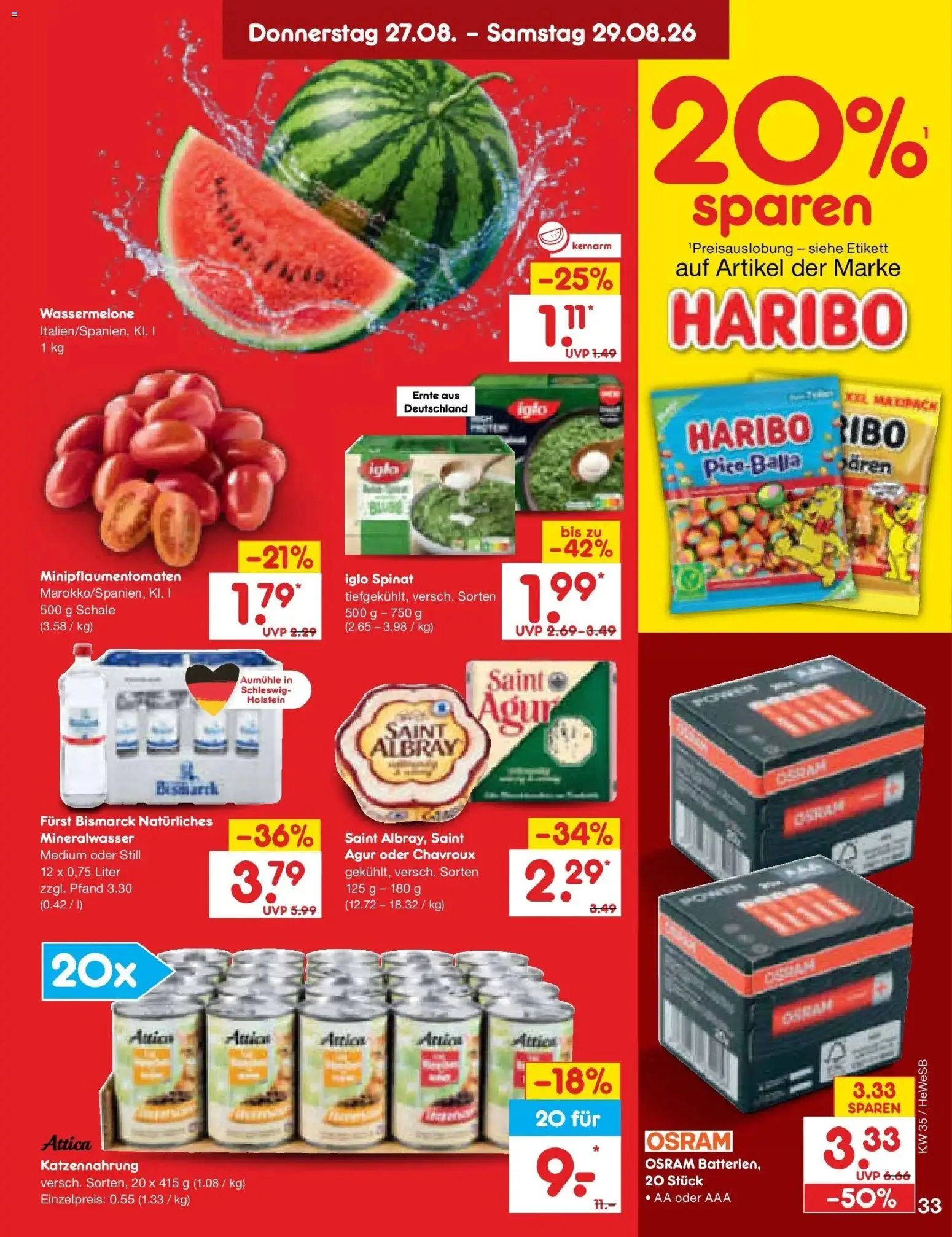 Netto Marken-Discount Prospekt Hamburg (ab 24.08.2026) » Angebote | Seite: 47 | Produkte: Haribo, Iglo, Mineralwasser, Wassermelone