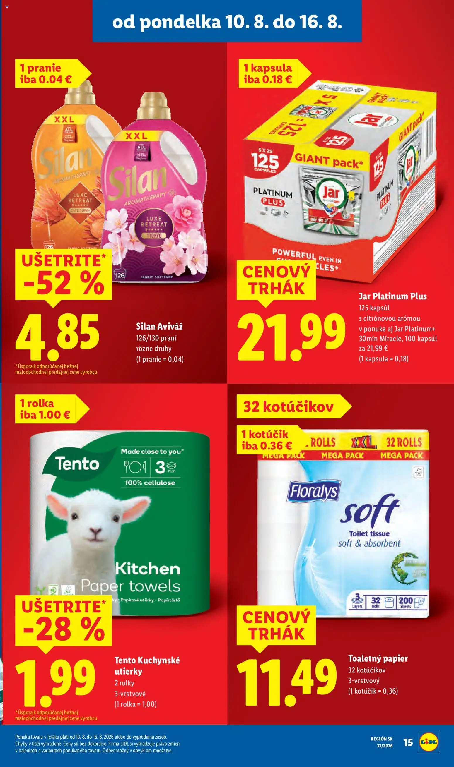 Nové Lidl akcie – leták je platný od 10.08.2026 | Strana: 19 | Produkty: Silan, Toaletný papier, Kuchynské utierky, Utierky